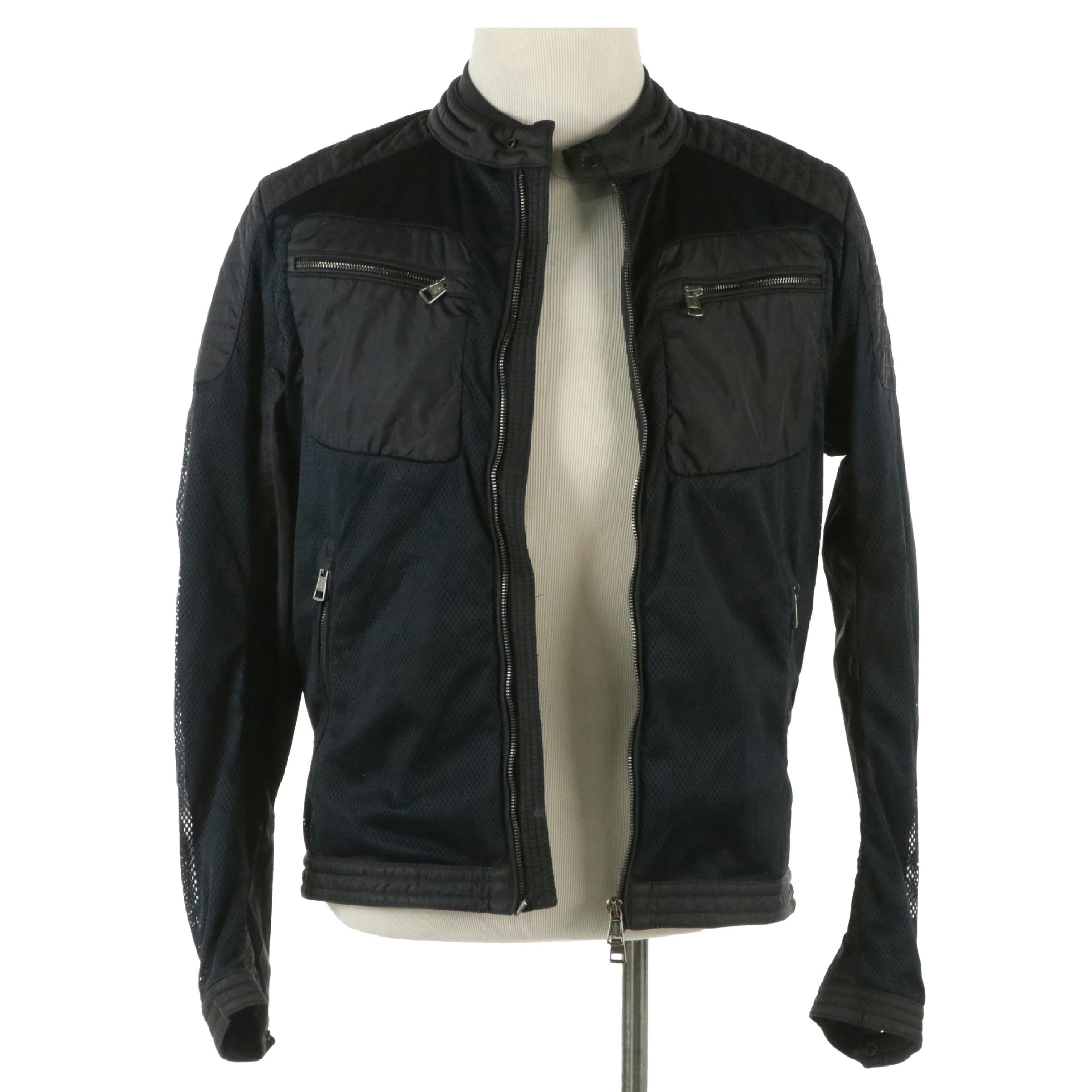 Moncler Classic Fabrice Jacket in Navy Blue Mesh and Nylon