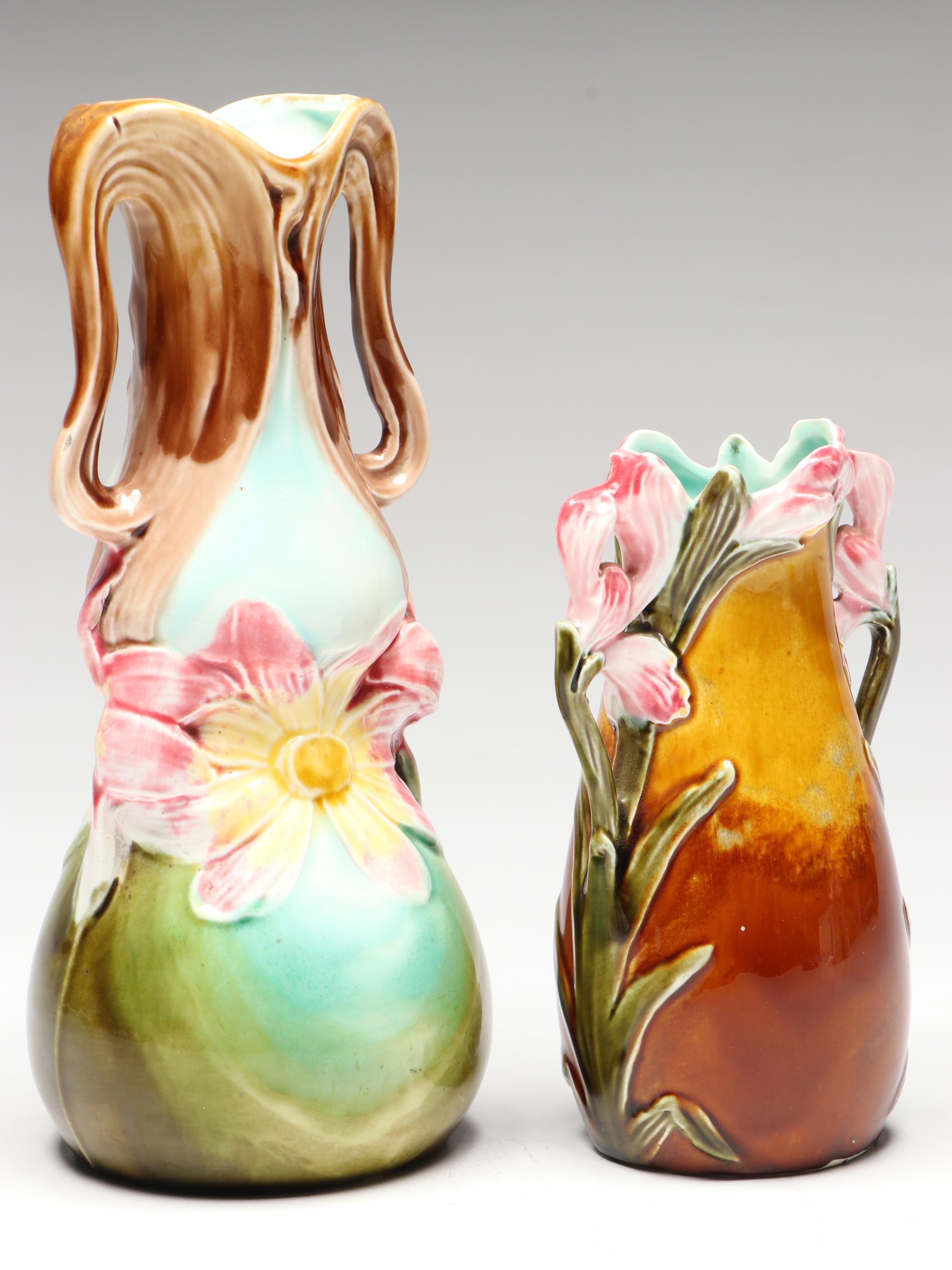 European Art Nouveau Style Ceramic Vases, Early 20th Century