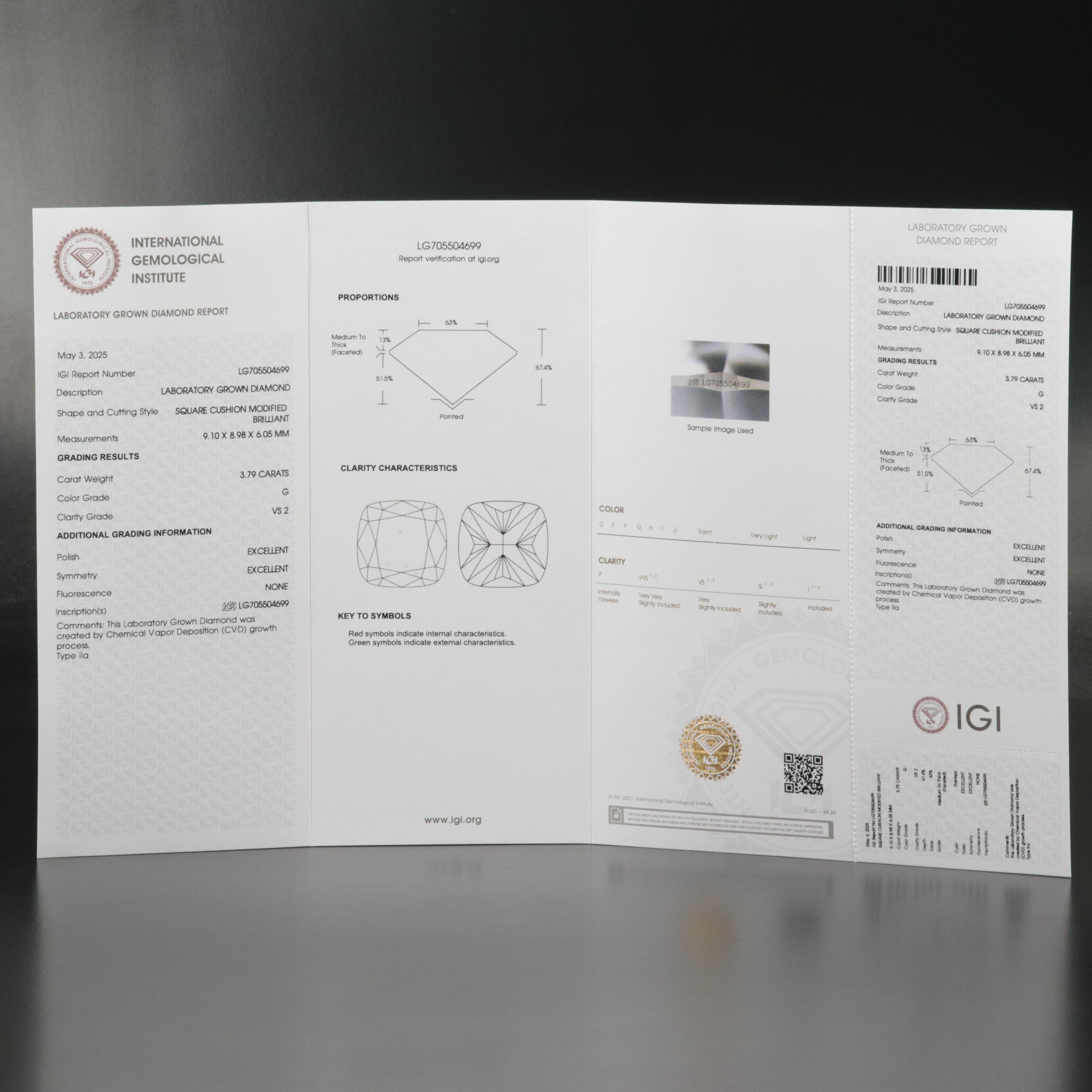 Loose 3.79 CT Lab Grown Diamond with IGI Report