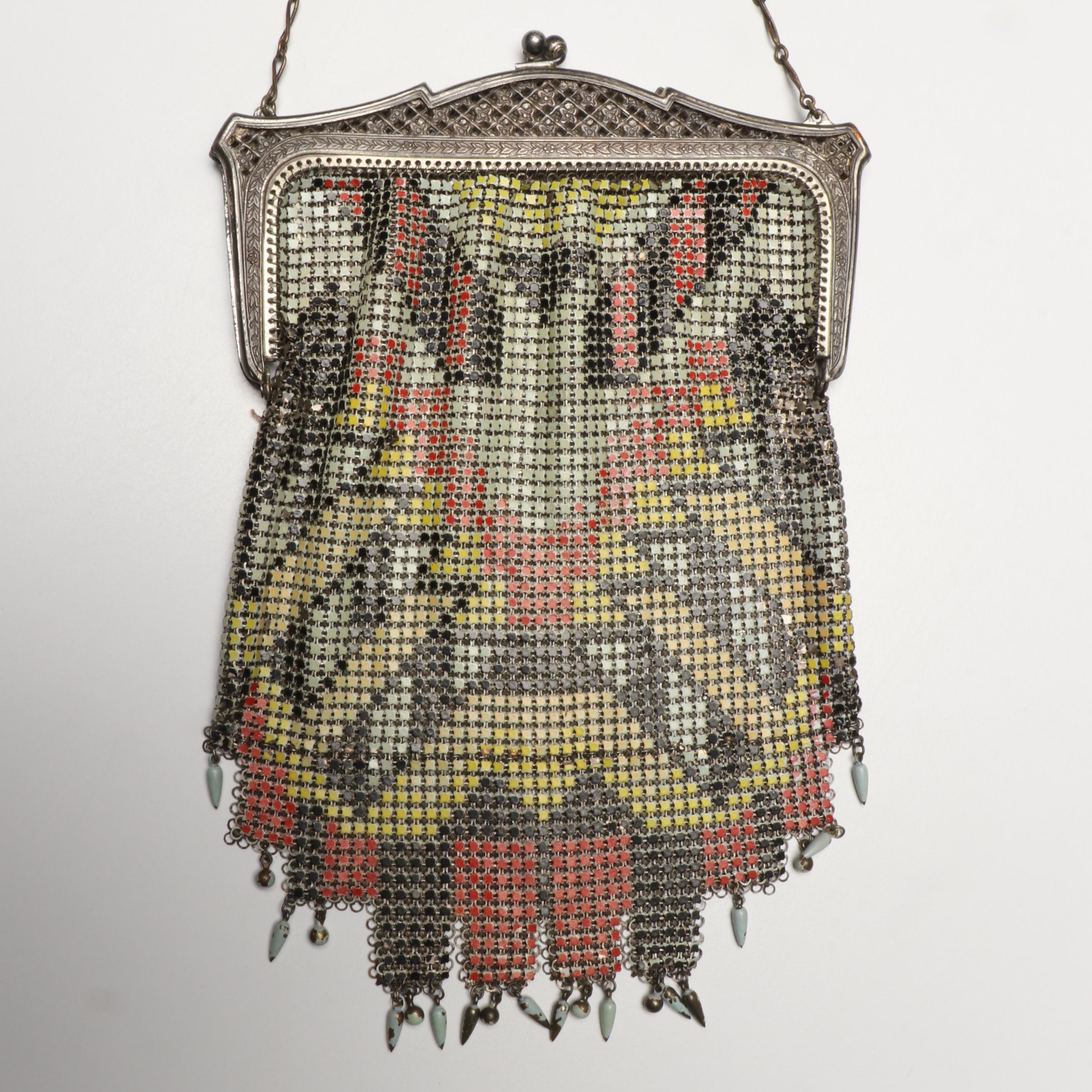 Whiting and Davis Art Deco El-Sah Enameled Metal Mesh Purse