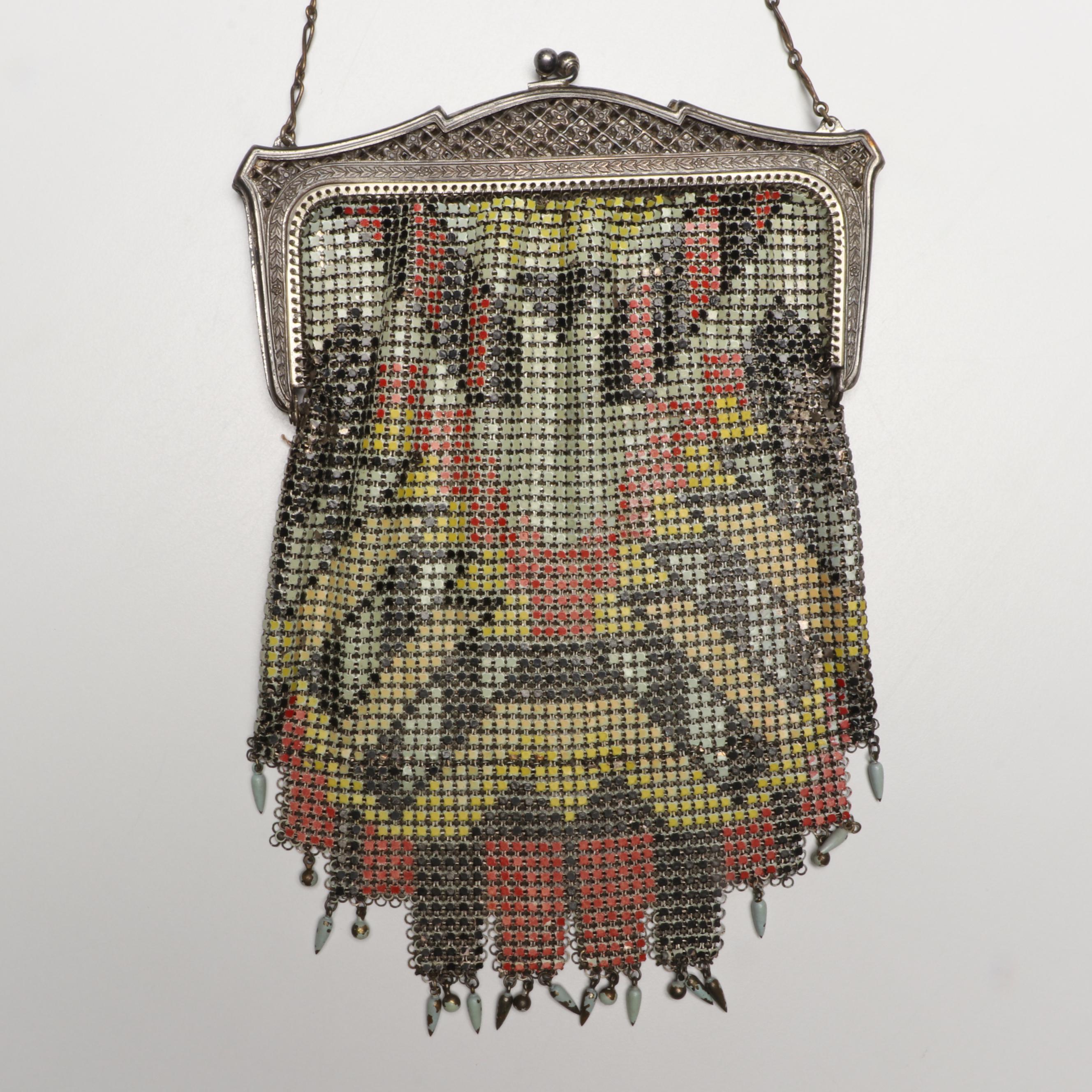 Whiting and Davis Art Deco El-Sah Enameled Metal Mesh Purse