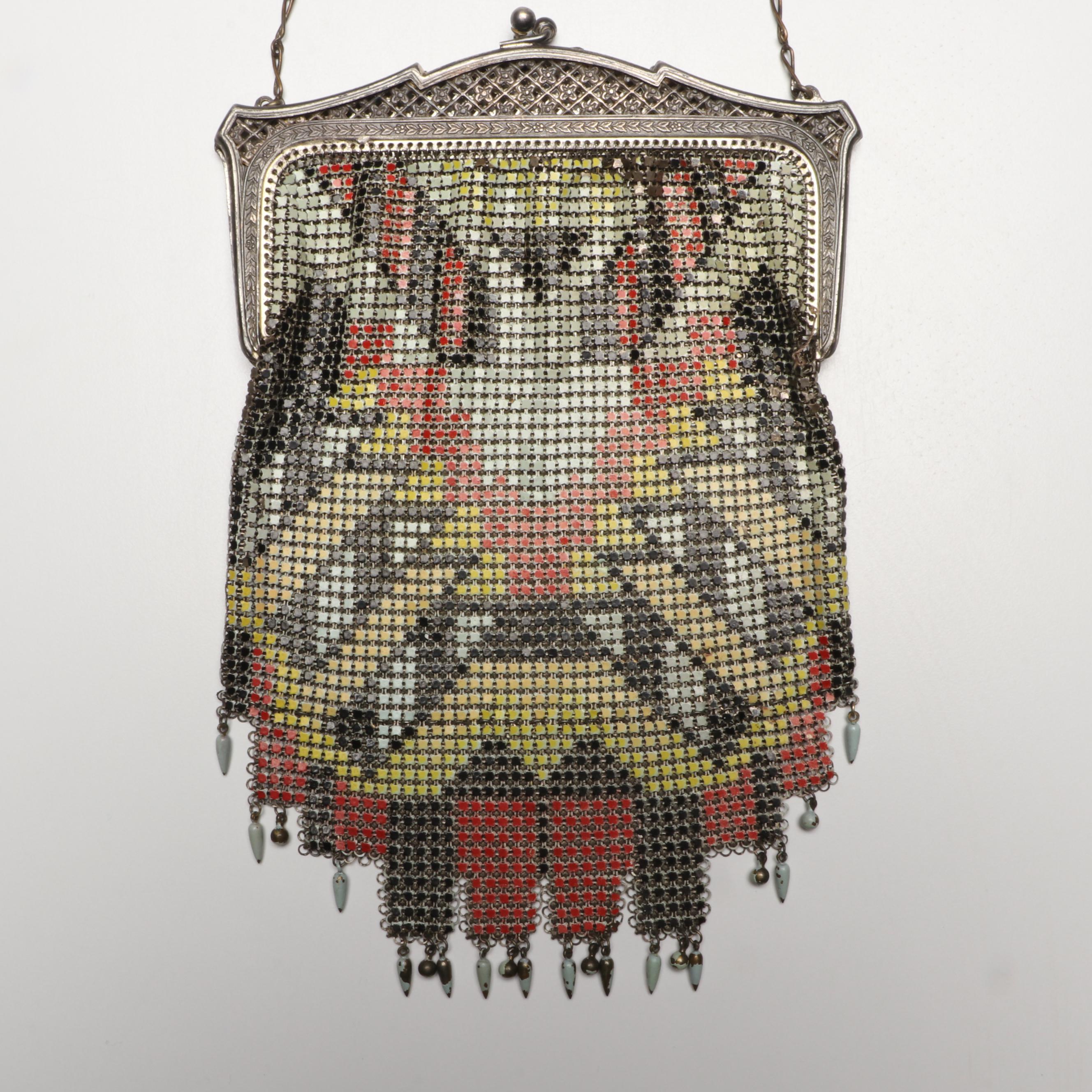 Whiting and Davis Art Deco El-Sah Enameled Metal Mesh Purse