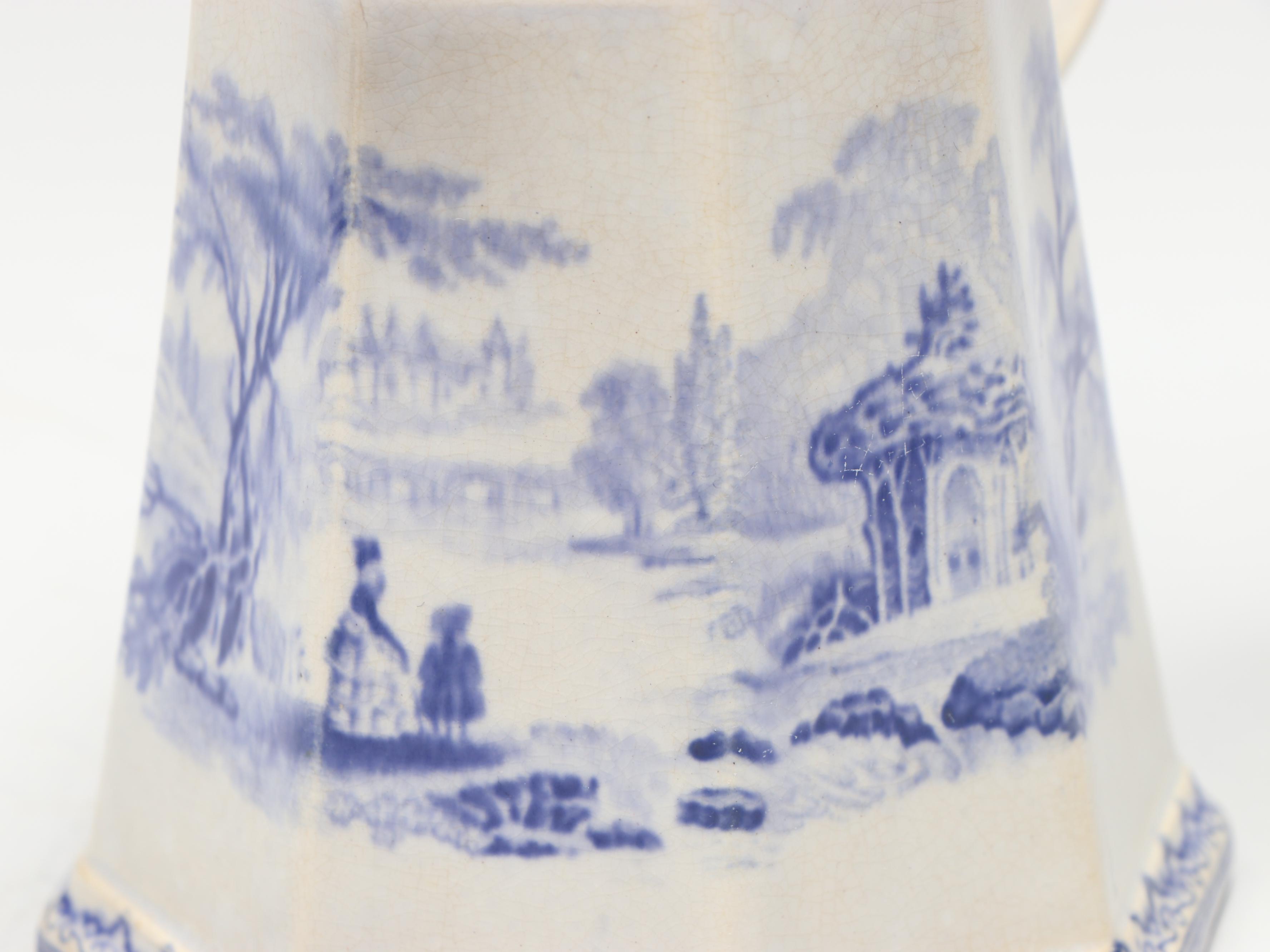 Blue and White Salt Glazed Stoneware and Staffordshire Style Pitchers