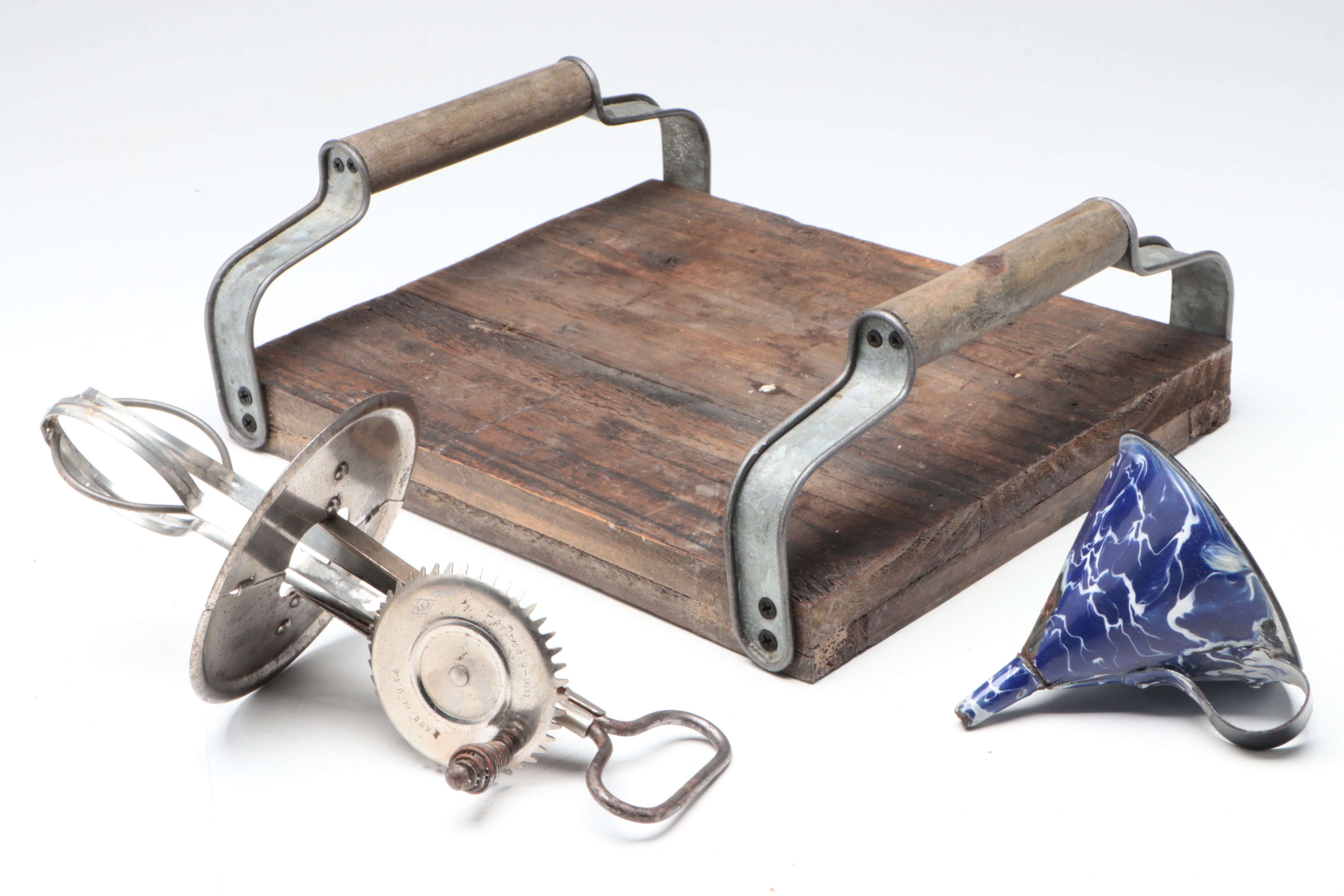 Swirl Enamelware Funnel, Malted Milk Mixer and Other Vintage Kitchen Gadgets