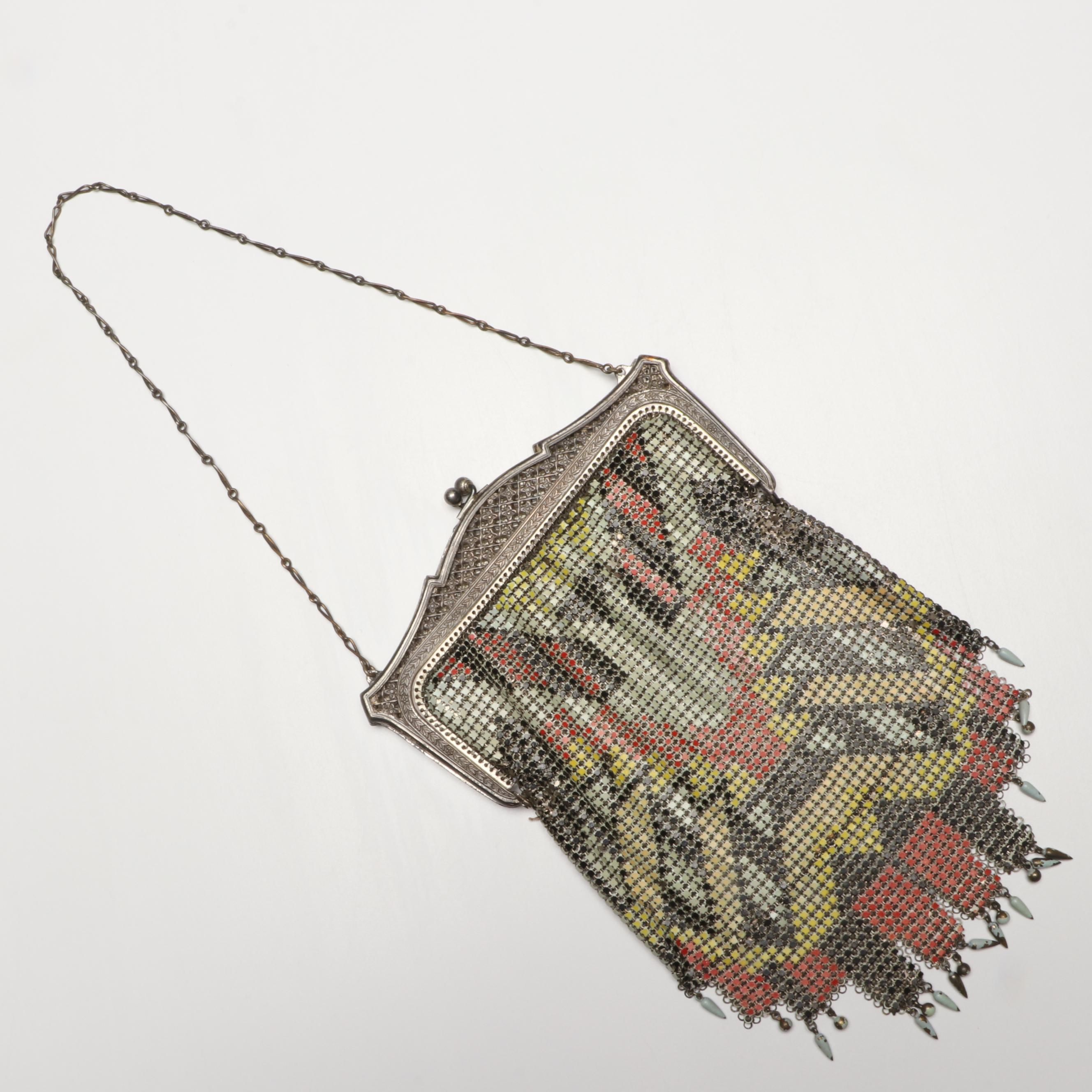 Whiting and Davis Art Deco El-Sah Enameled Metal Mesh Purse