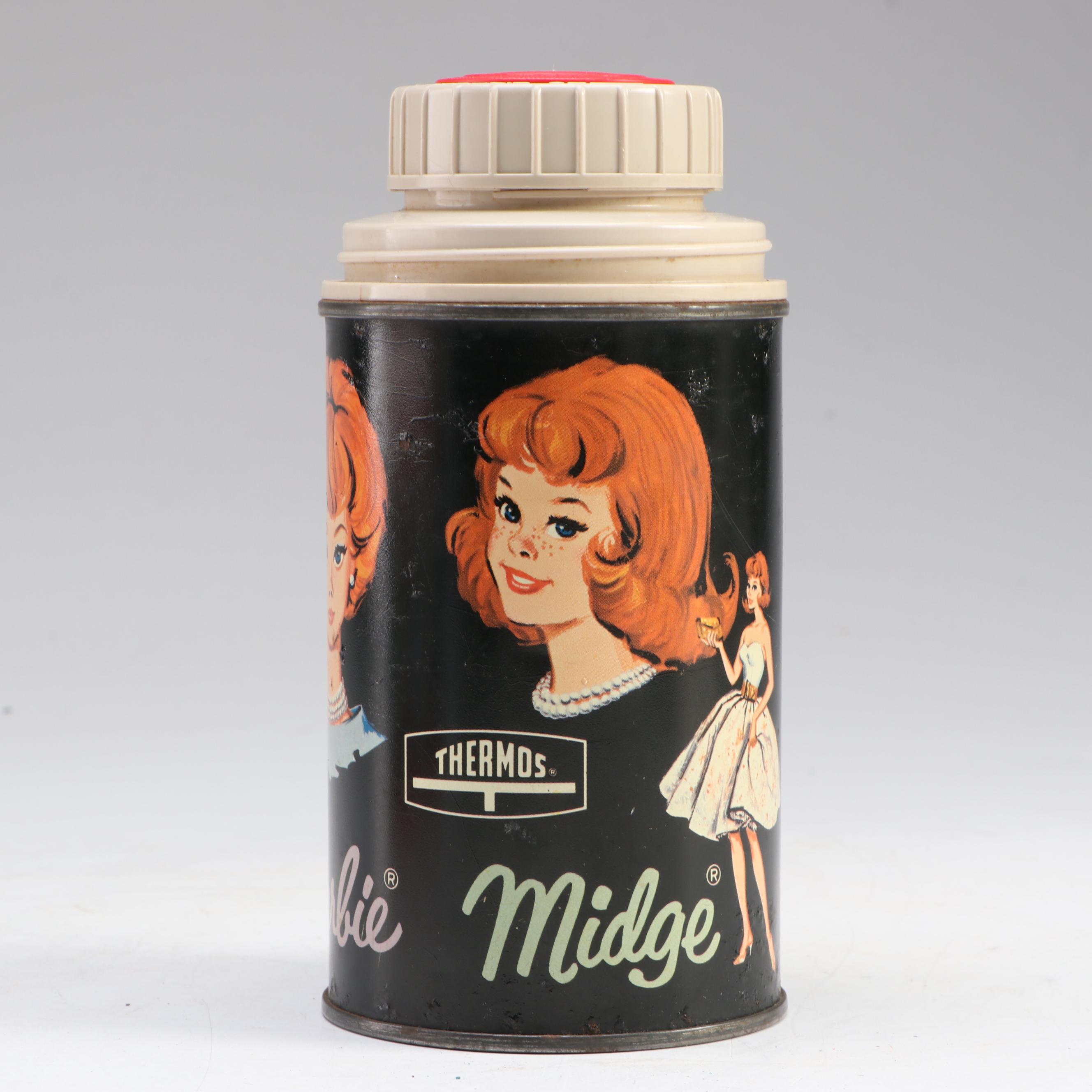 Mattel Barbie, Midge, and Skipper Thermos with Aladdin "Annie" Tin Lunchbox