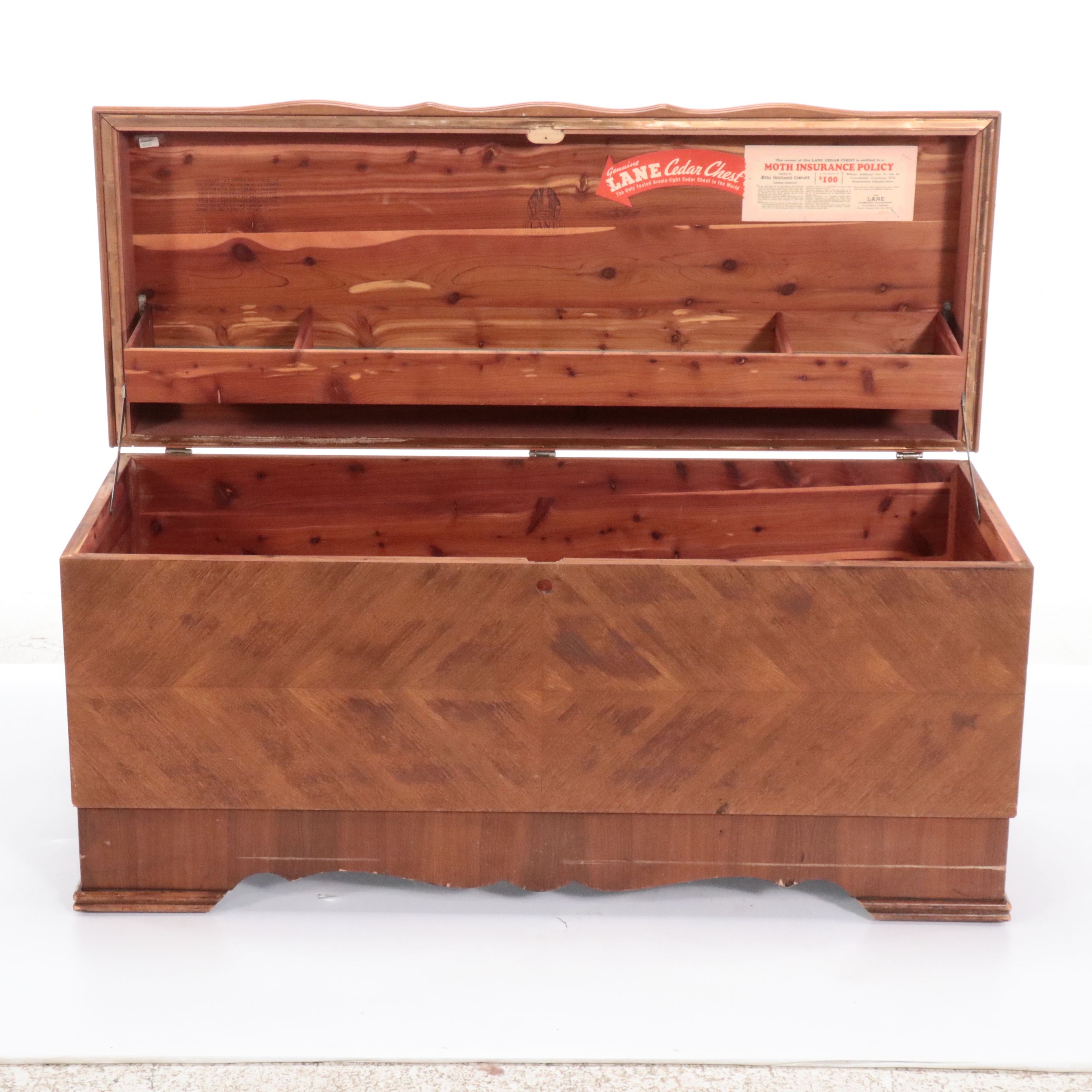 Lane Art Deco Style Waterfall Veneer Front Cedar Chest, Early to Mid-20th C.