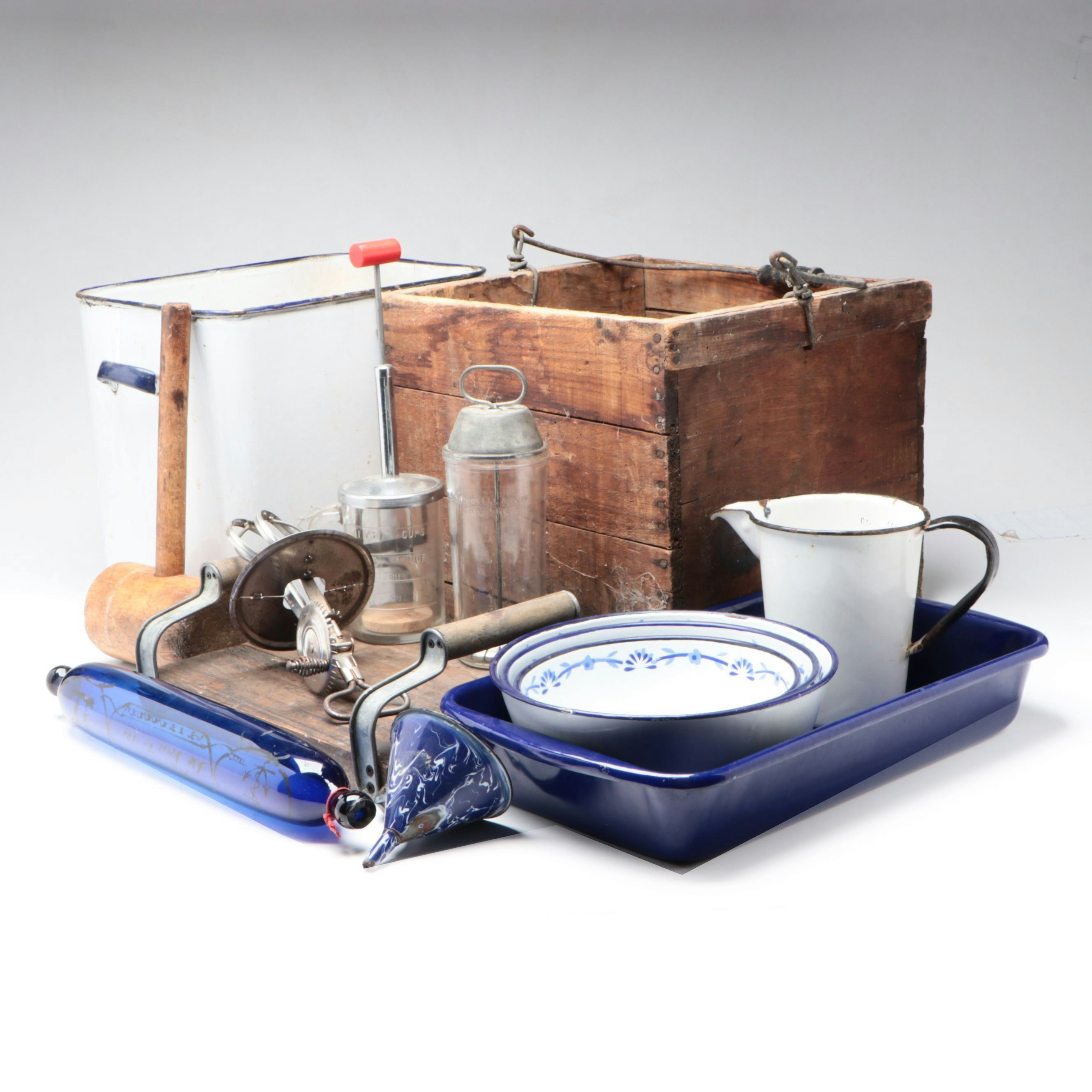 Swirl Enamelware Funnel, Malted Milk Mixer and Other Vintage Kitchen Gadgets