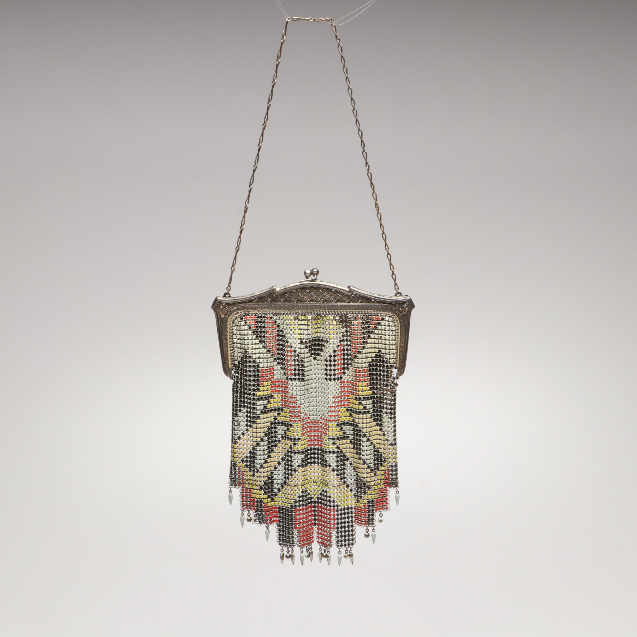 Whiting and Davis Art Deco El-Sah Enameled Metal Mesh Purse