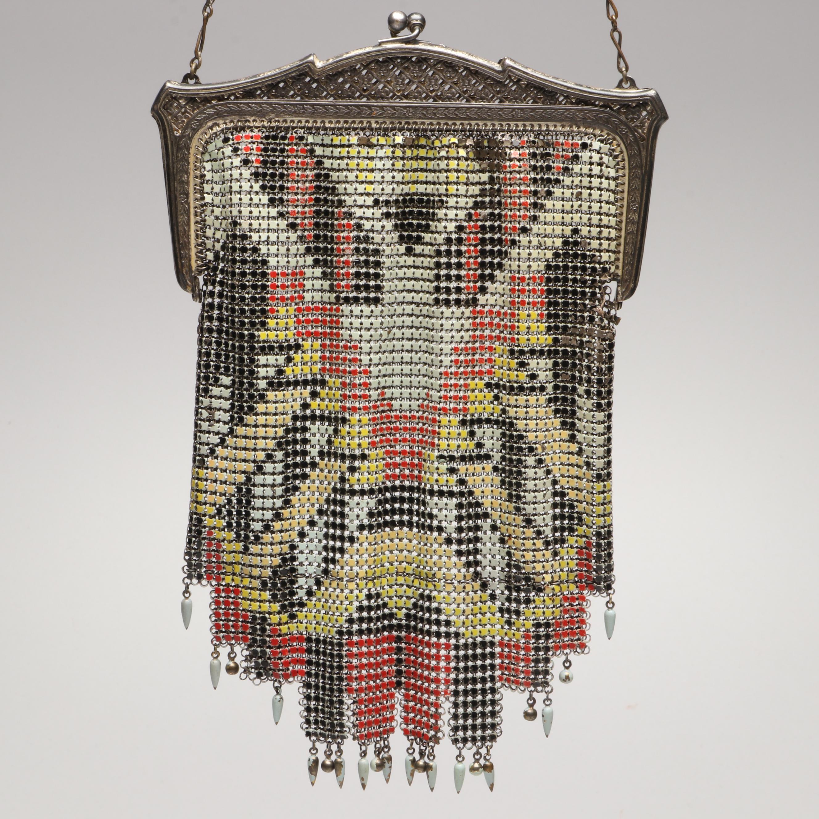 Whiting and Davis Art Deco El-Sah Enameled Metal Mesh Purse