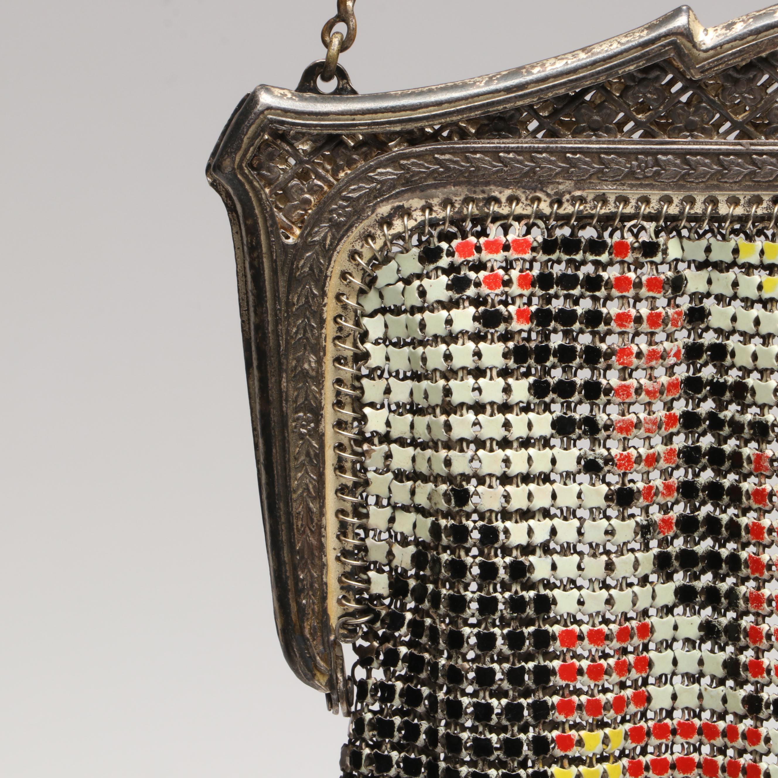 Whiting and Davis Art Deco El-Sah Enameled Metal Mesh Purse