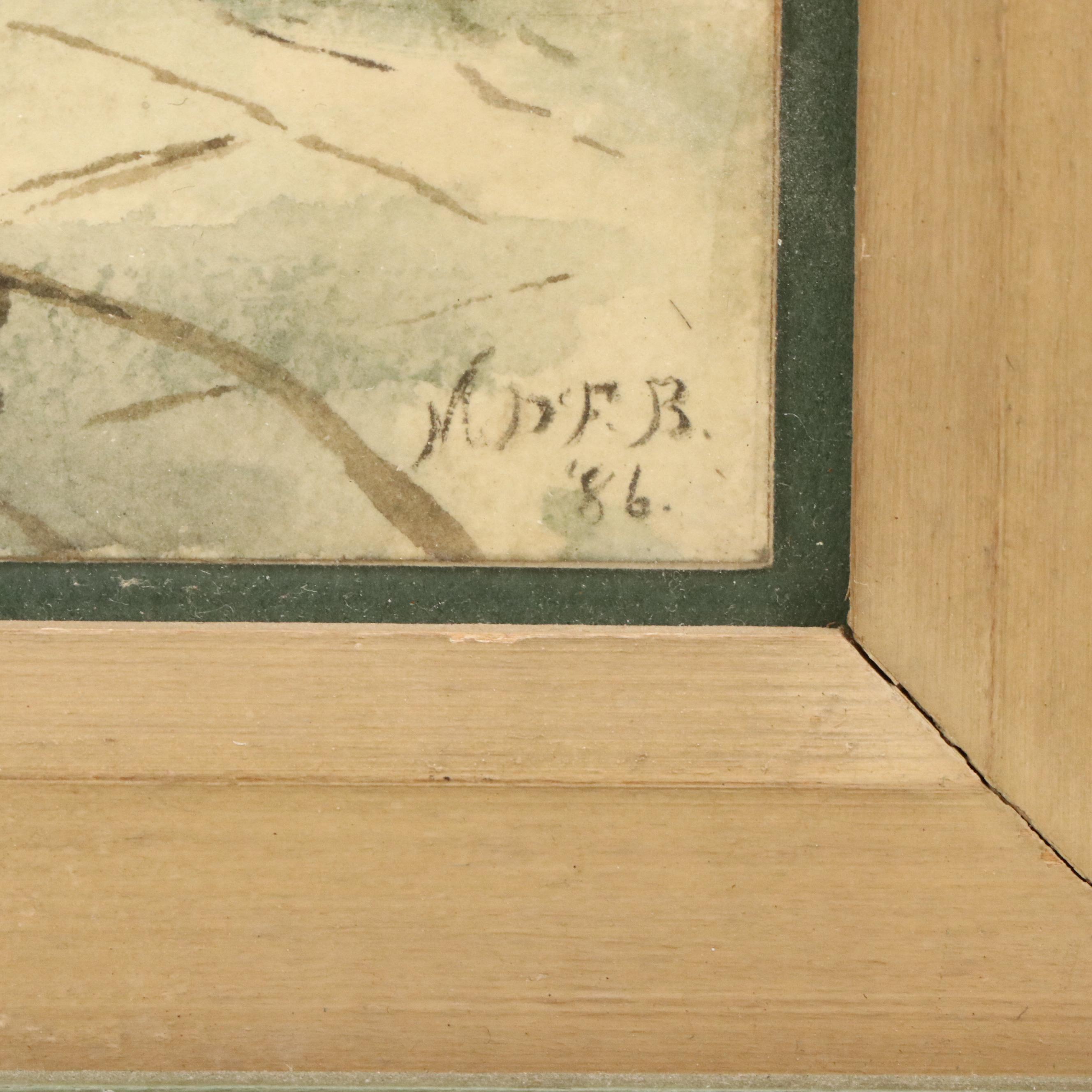 European Street Scene Watercolor Painting, 1886