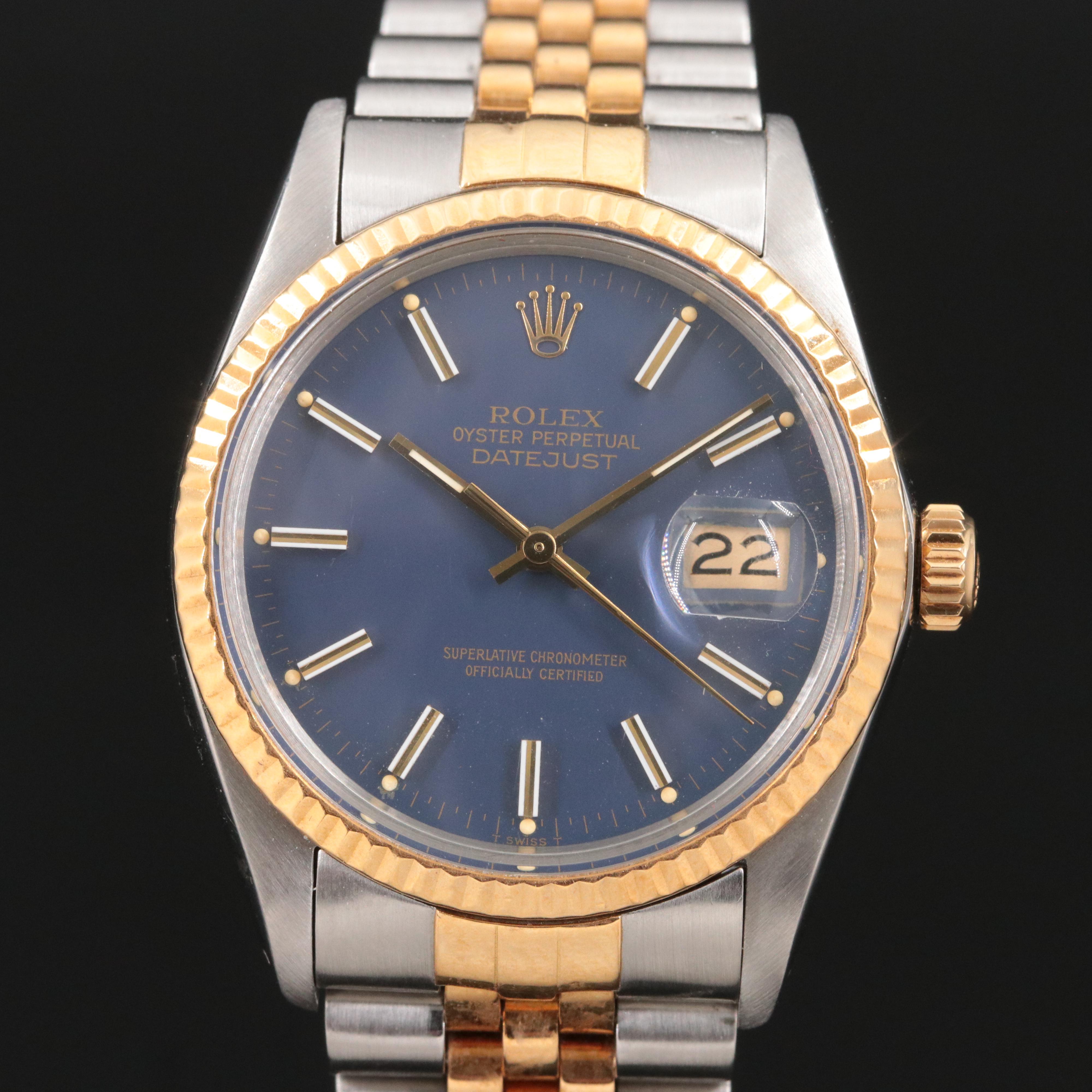 1985 Rolex Blue Dial Two Tone Datejust Watch