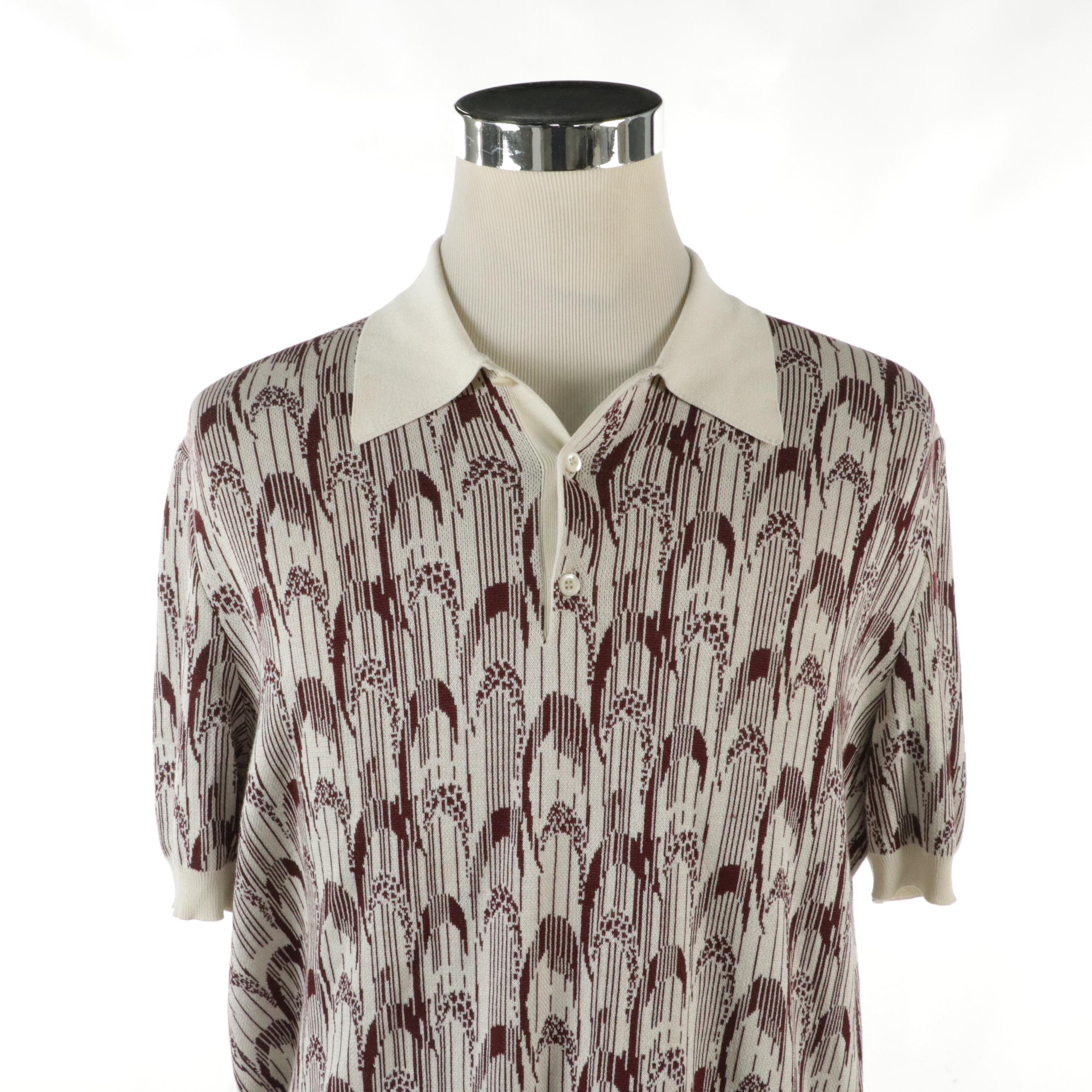 Men's Prada Printed Silk and Cotton Blend Knit Polo Shirt