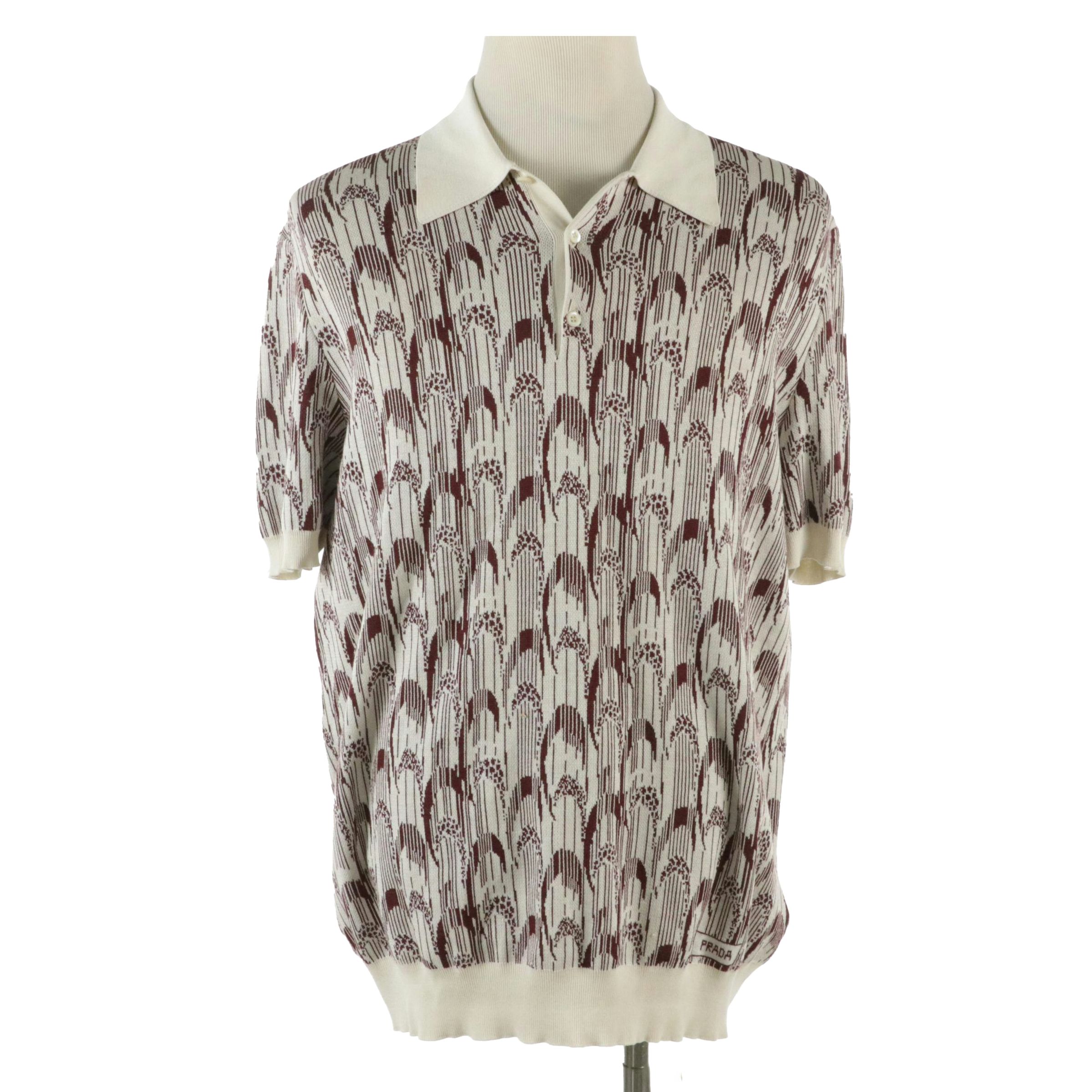 Men's Prada Printed Silk and Cotton Blend Knit Polo Shirt