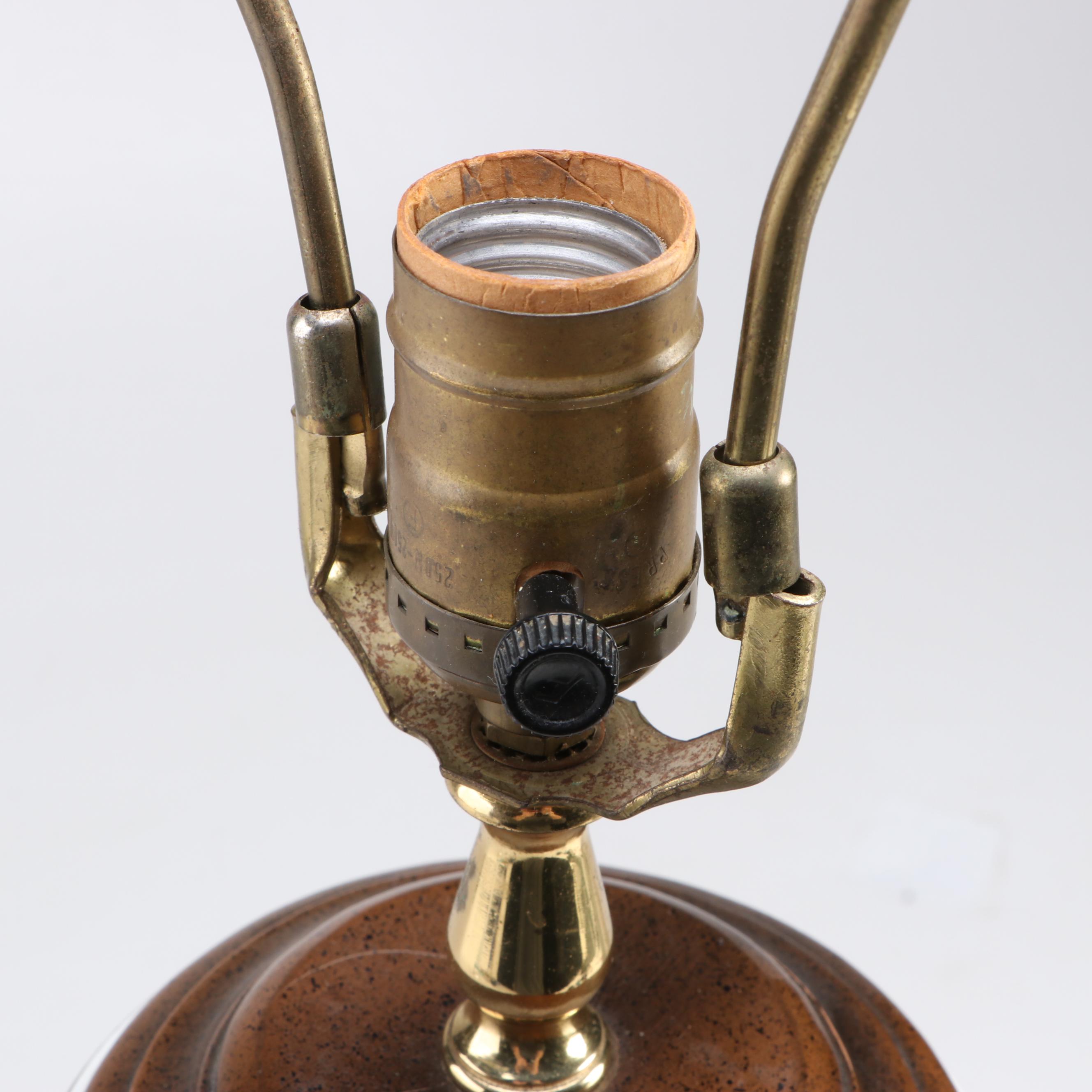 East Asian Cranes on Porcelain Ginger Jar Table Lamp, Scalloped Silk Shade