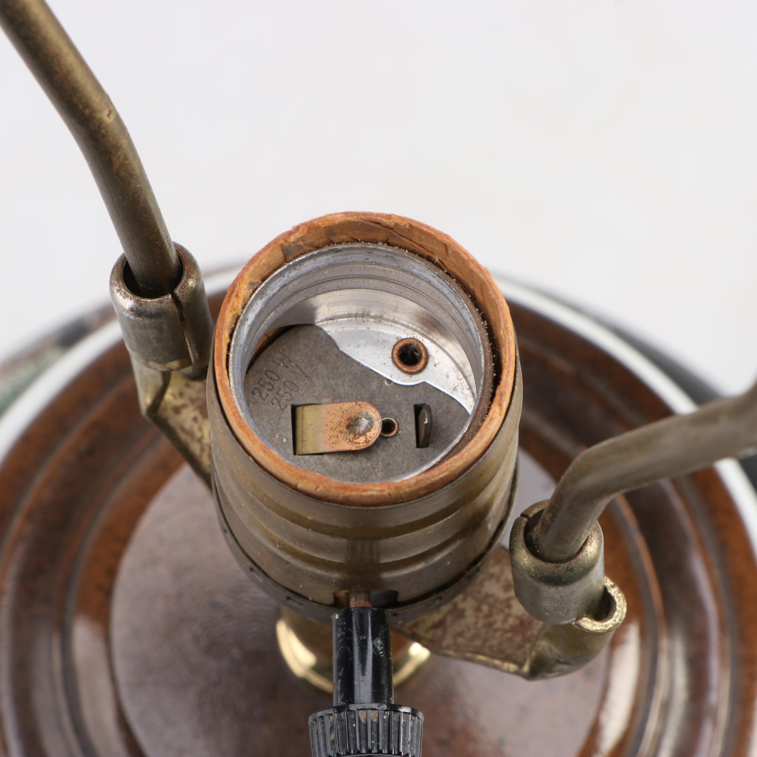 East Asian Cranes on Porcelain Ginger Jar Table Lamp, Scalloped Silk Shade