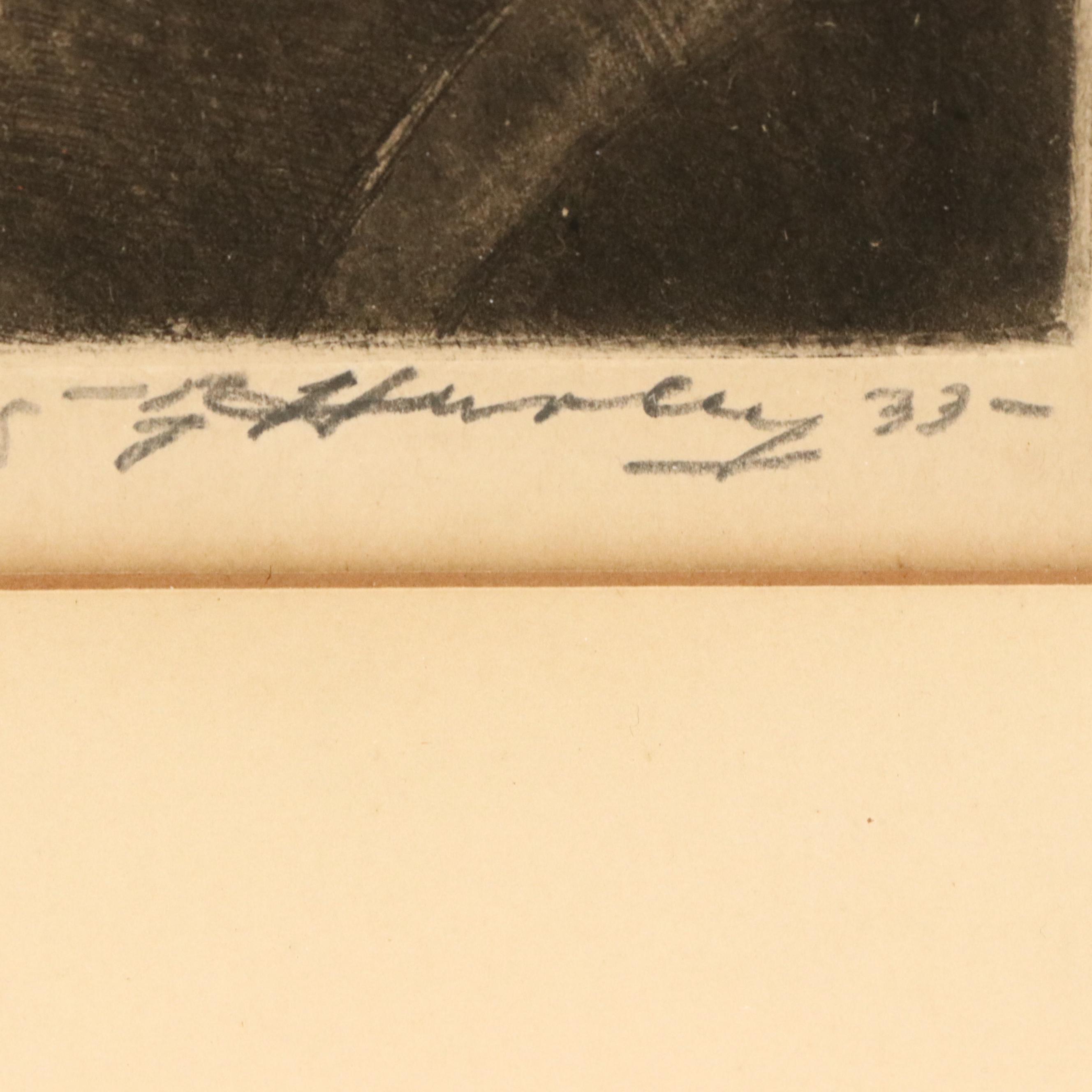 E. T. Hurley Etching With Aquatint "In the Studio," 1933