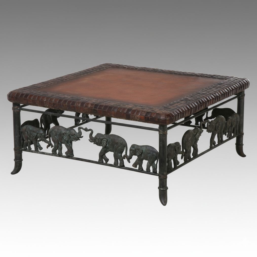 Maitland-Smith Coffee Table with Carved Coconut Shell Border