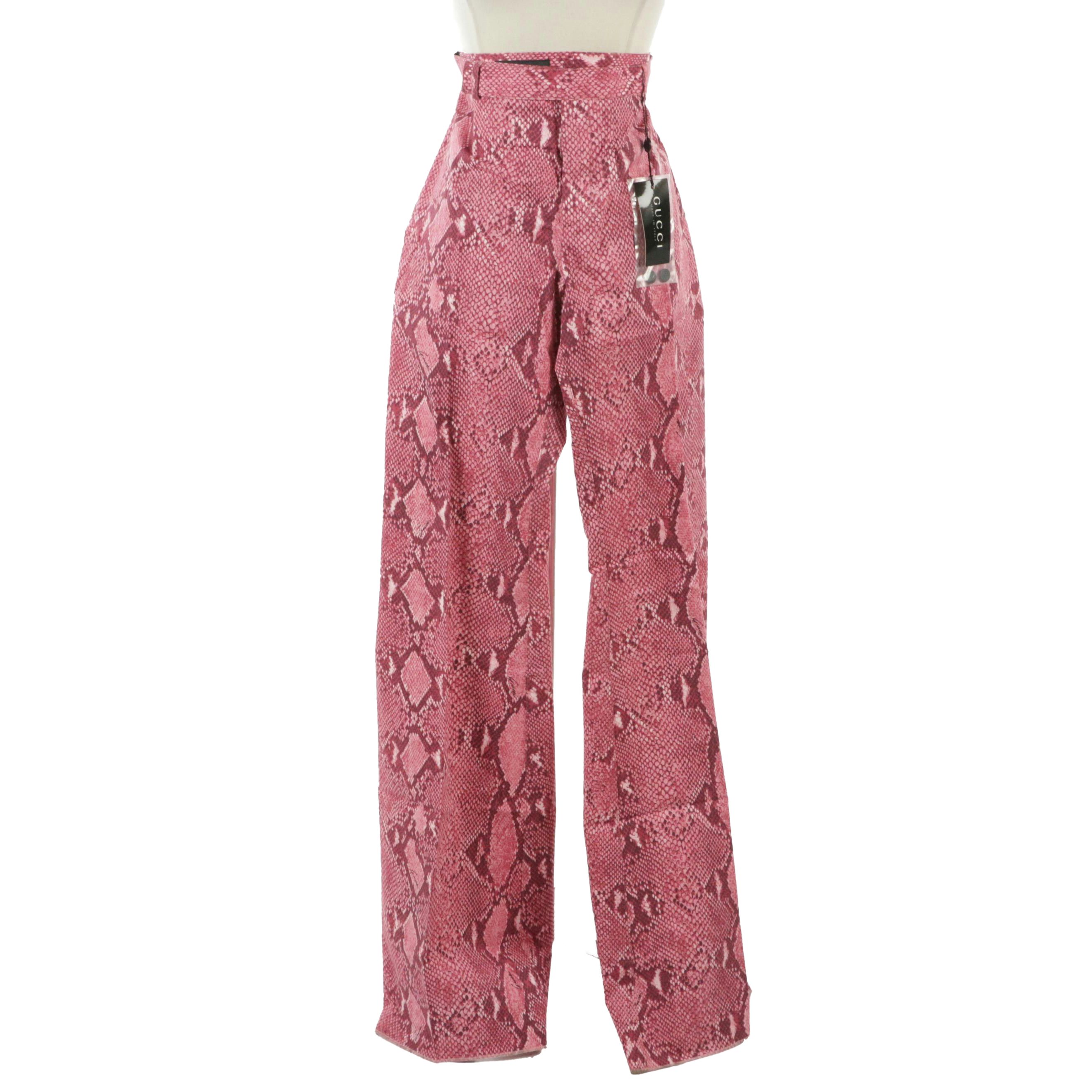 Gucci Pink Python Print Flat-Front Unhemmed Pants with Tag | EBTH