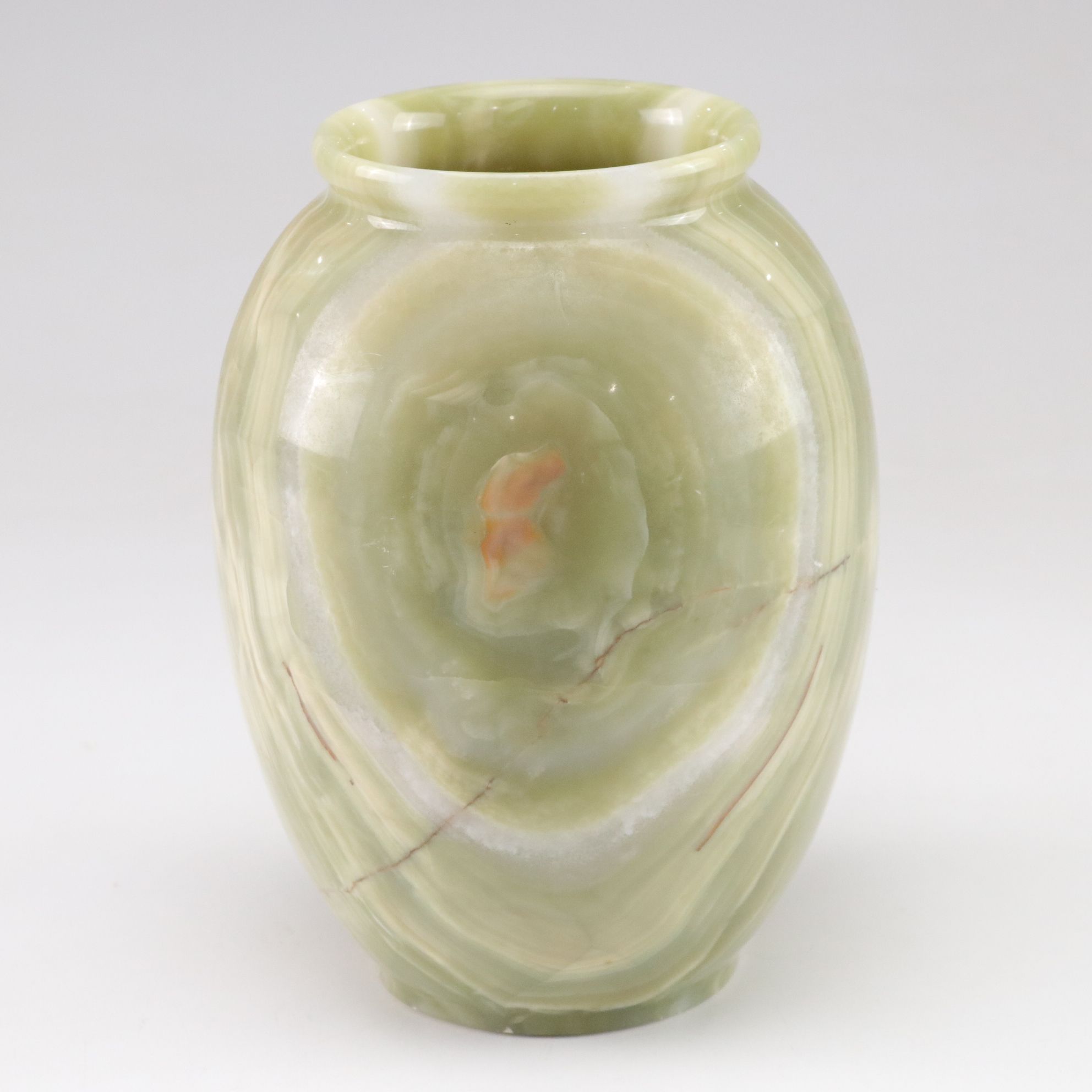 Green Banded Calcite Egg Flower Vase