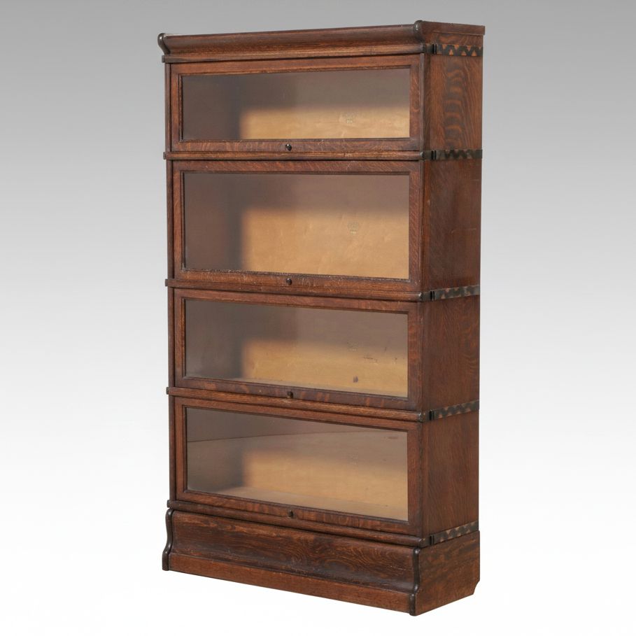 Macey Oak Four-Tier Barrister's Bookcase, Early to Mid-20th Century