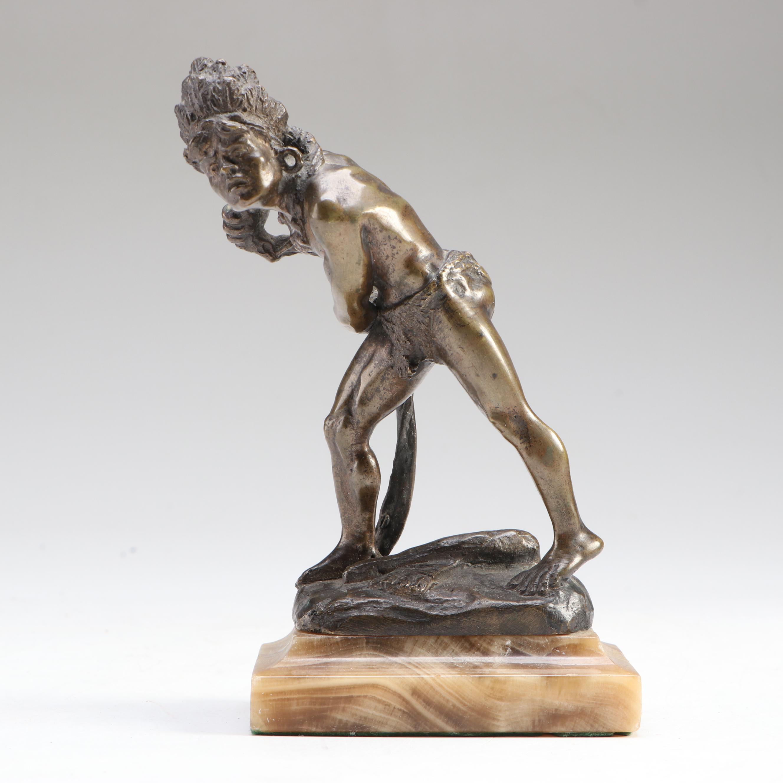 After Nicanor Plaza "The Last of The Mohicans" Bronze Sculpture on Stone Base