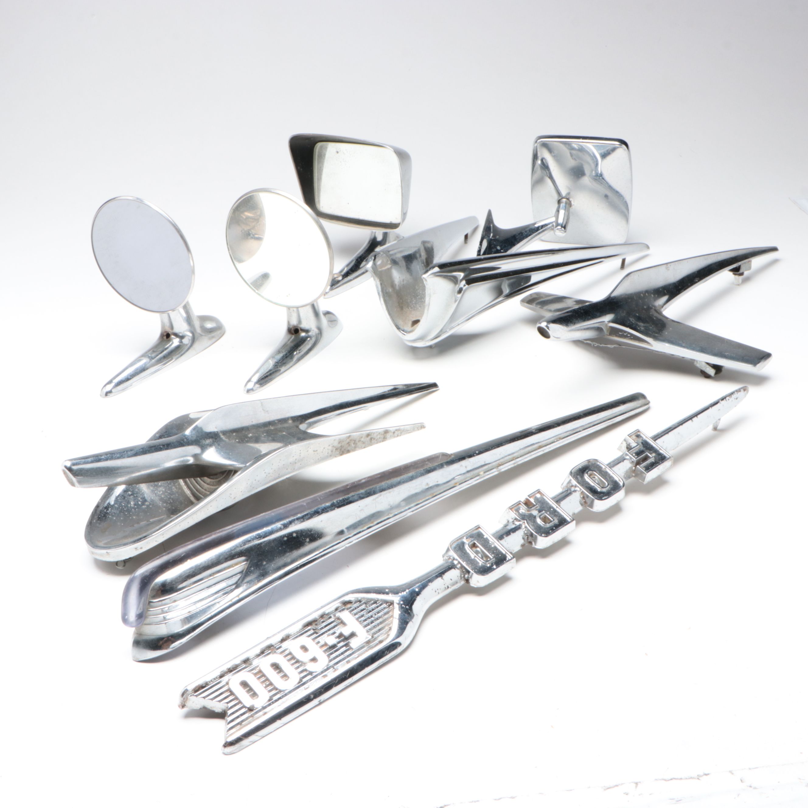 Ford, Chevrolet and Other Vintage Chrome Hood Ornaments and Side Mirrors