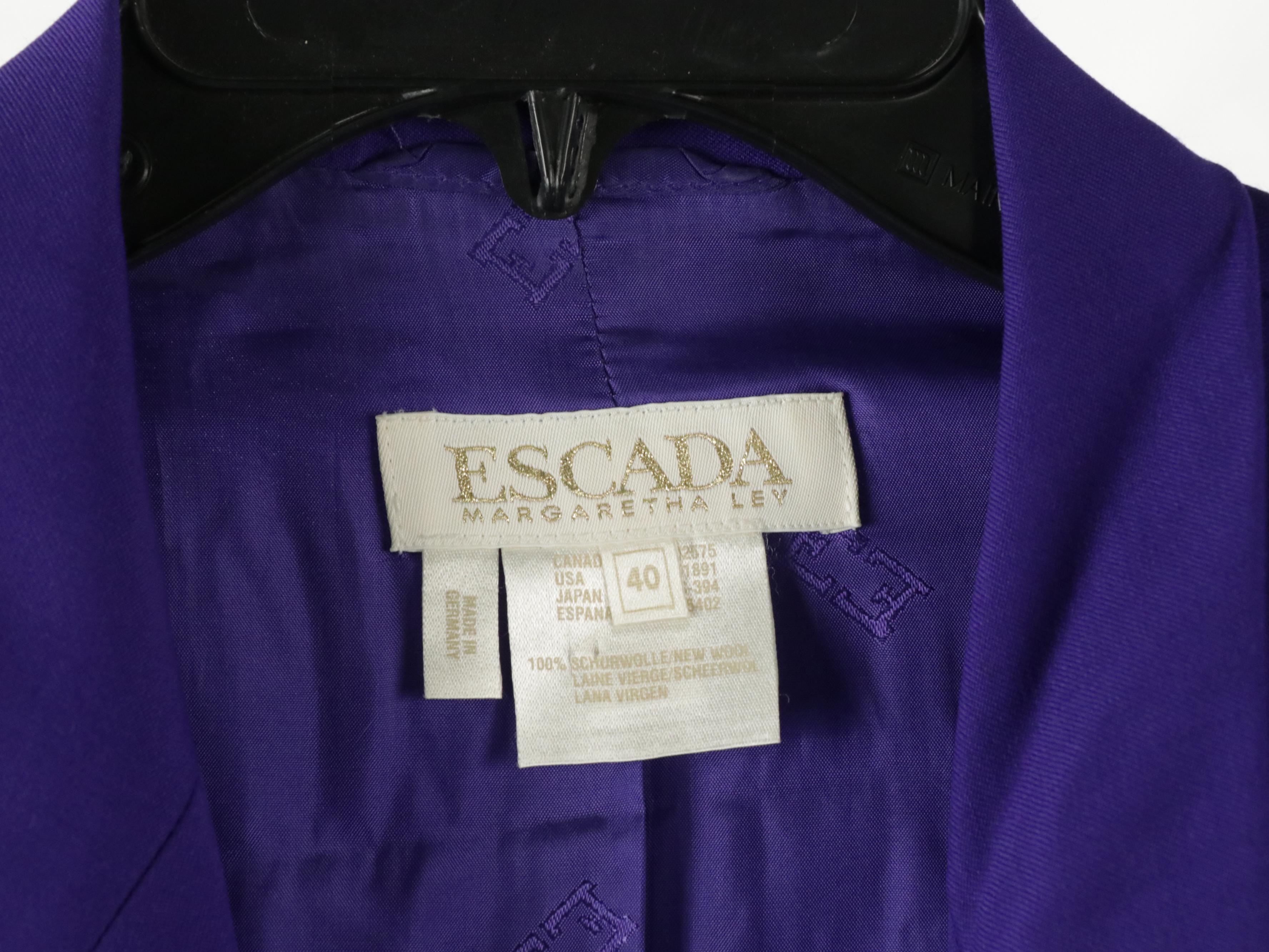 Escada Silk Printed Blouse, Black Wool Blend Skirts, Wool Blazer & Pink Sweater