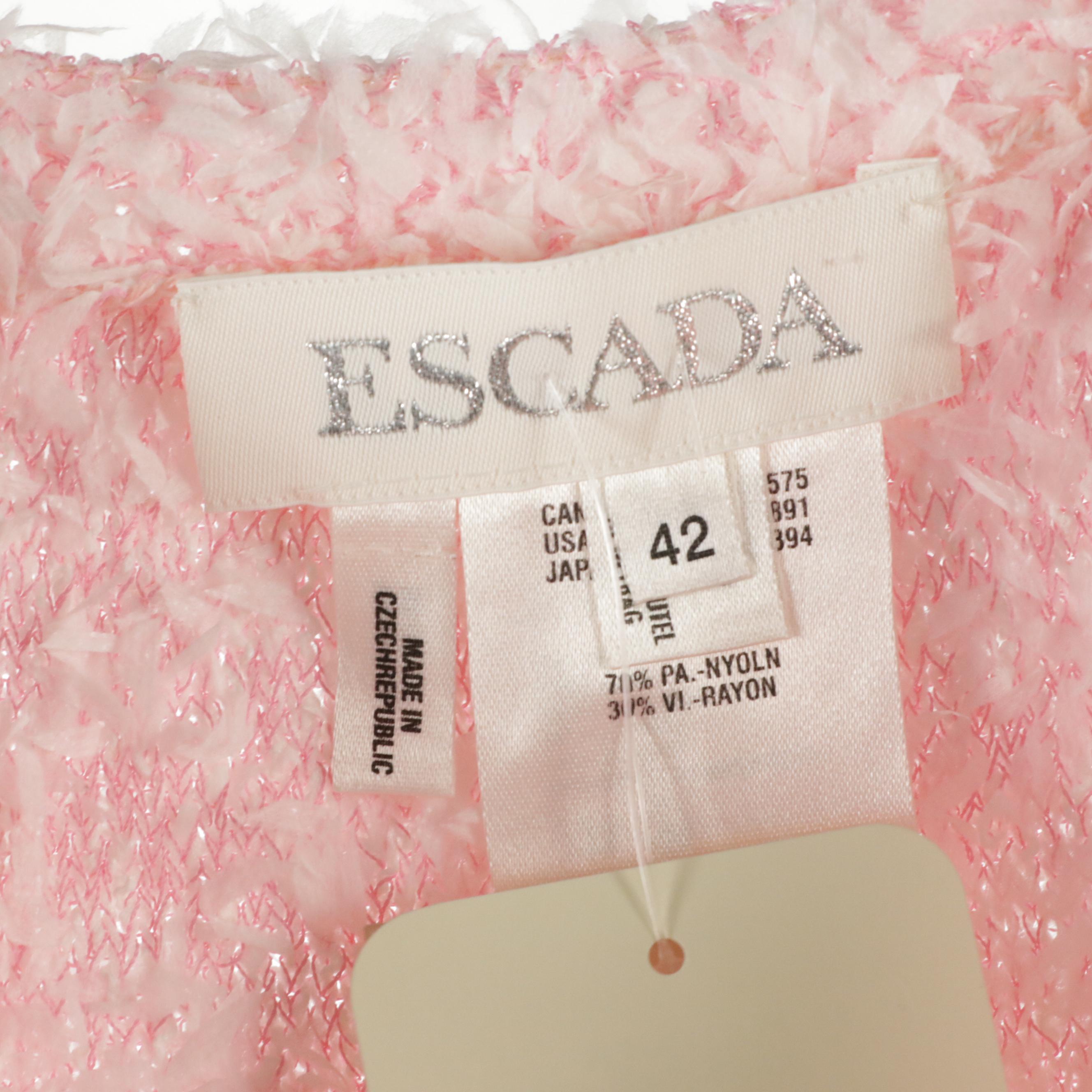 Escada Silk Printed Blouse, Black Wool Blend Skirts, Wool Blazer & Pink Sweater