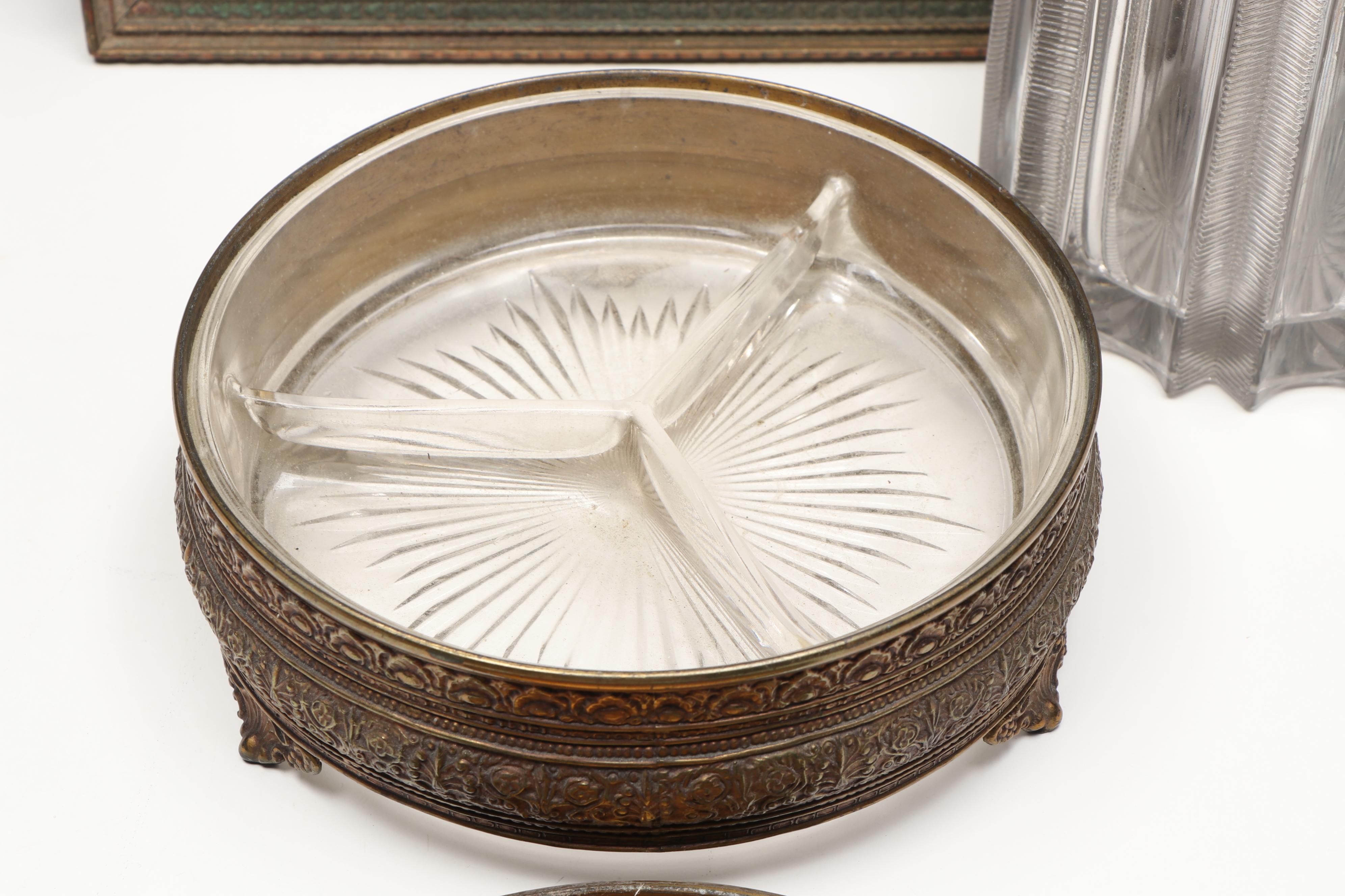 Vintage PNCW Glass and Metal Portrait Jar with More Vanity Accessories