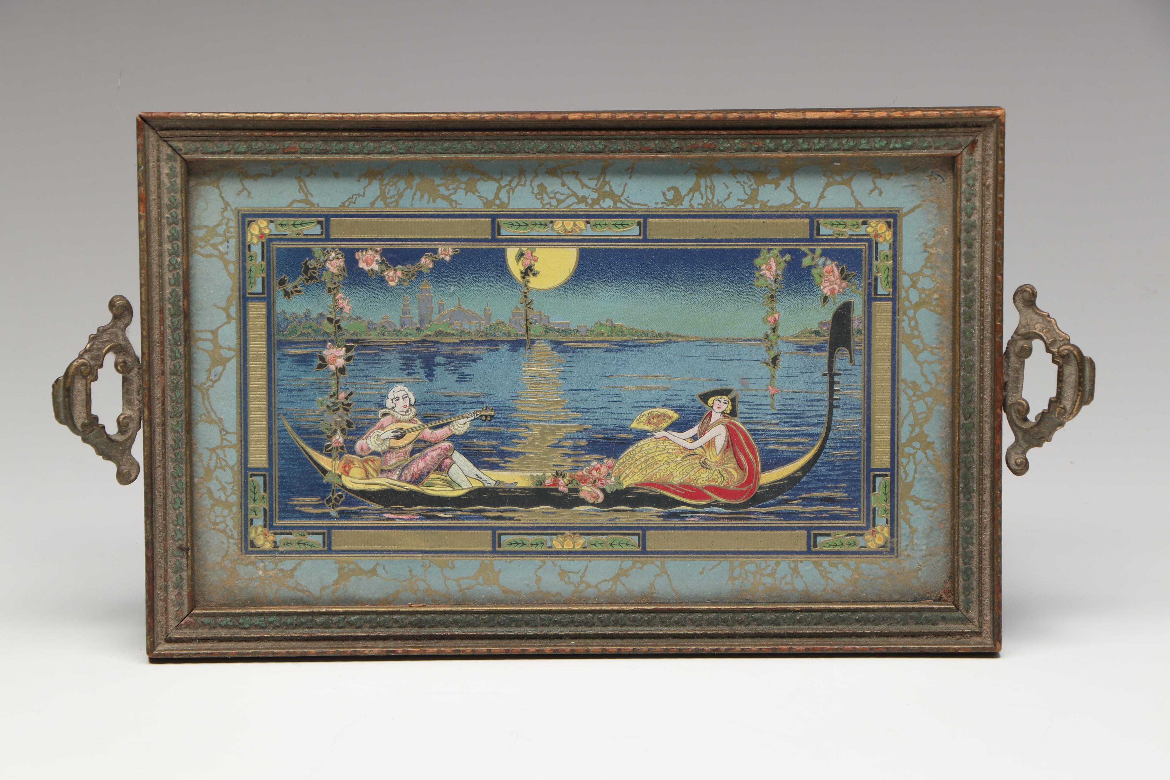 Vintage PNCW Glass and Metal Portrait Jar with More Vanity Accessories