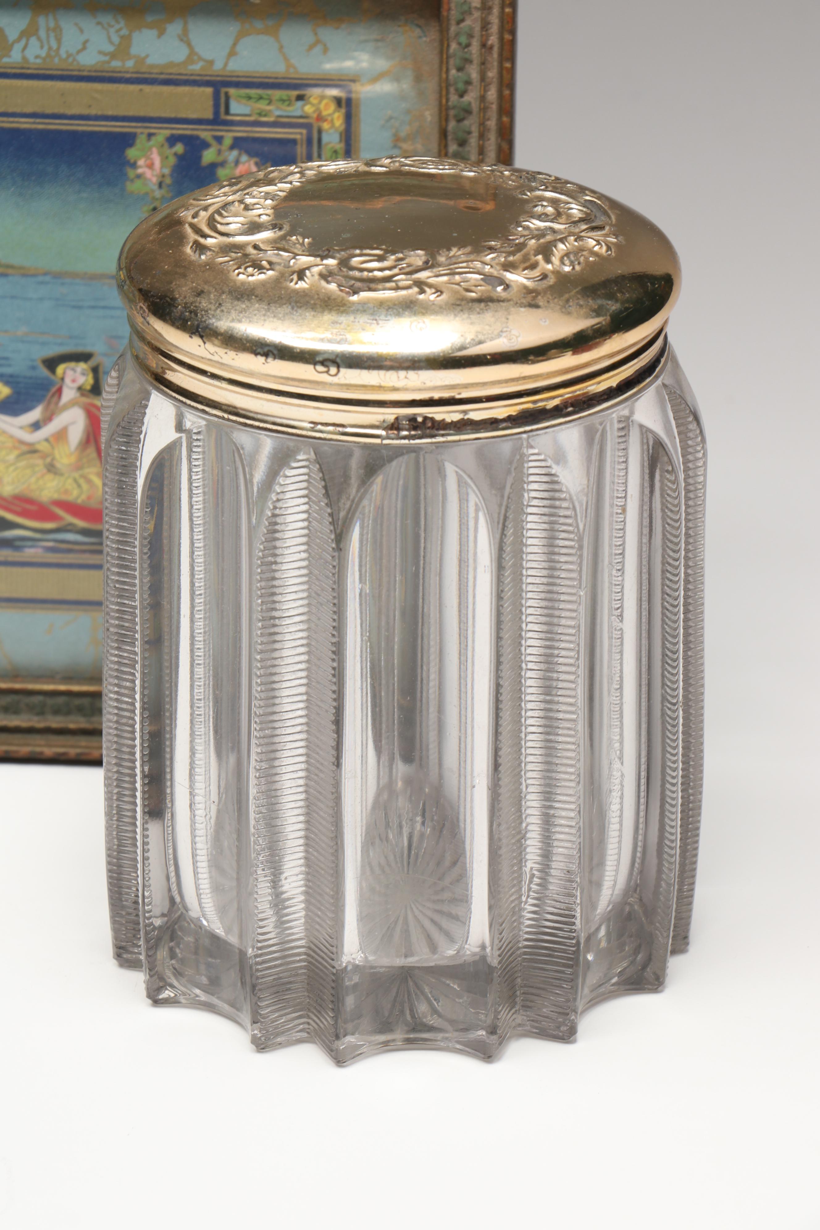 Vintage PNCW Glass and Metal Portrait Jar with More Vanity Accessories