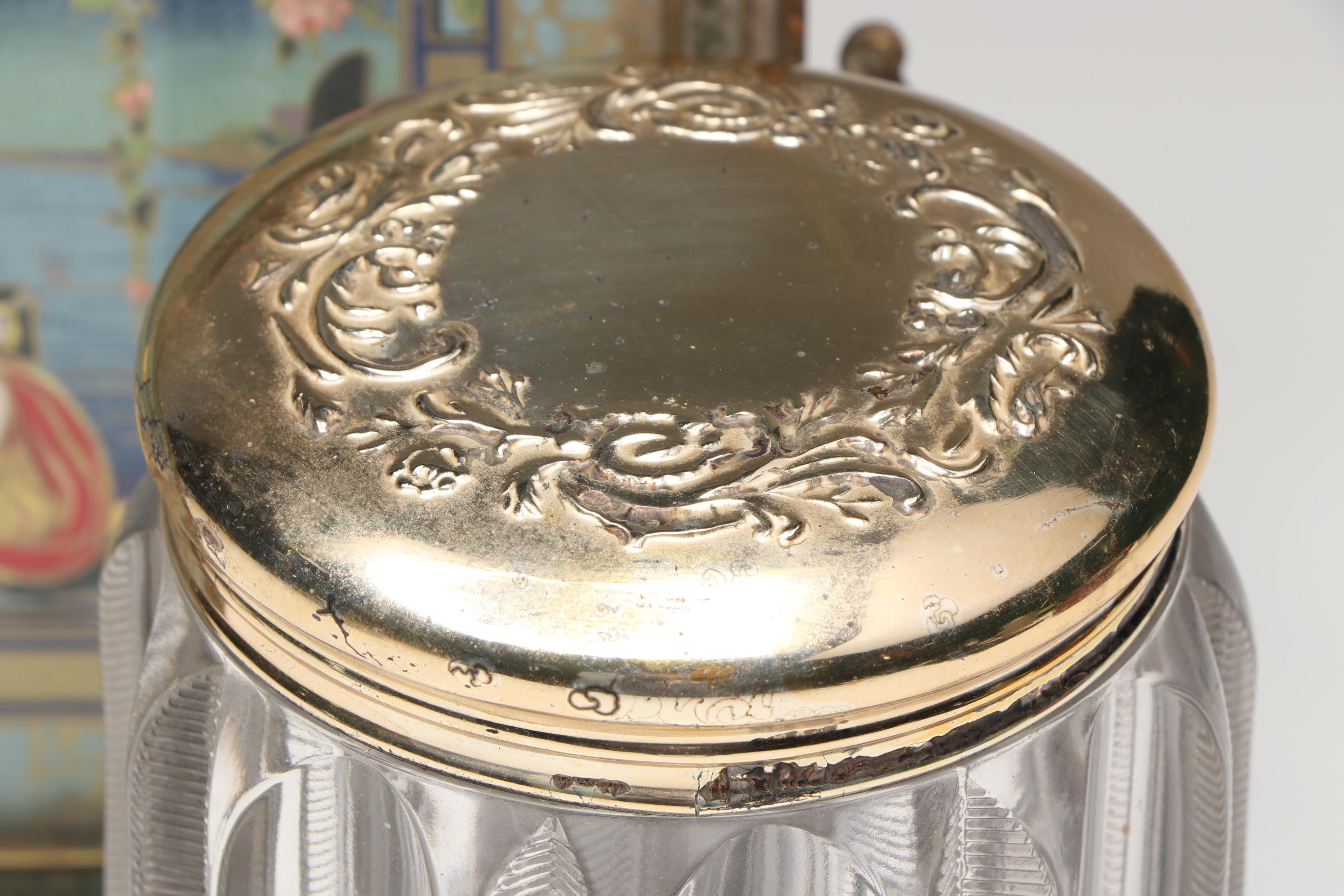 Vintage PNCW Glass and Metal Portrait Jar with More Vanity Accessories