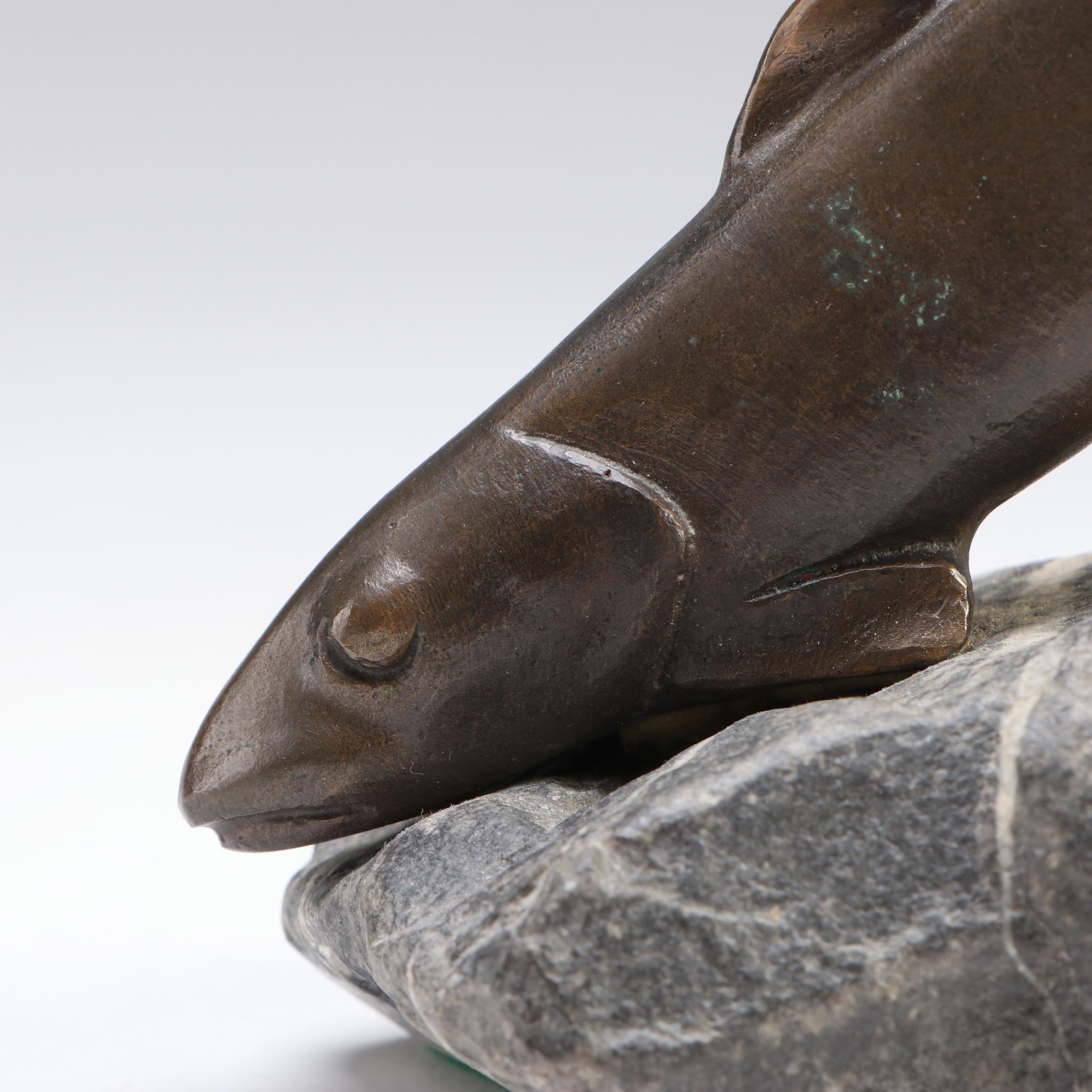 Art Deco Style Bronzed Metal Fish on Stone Base