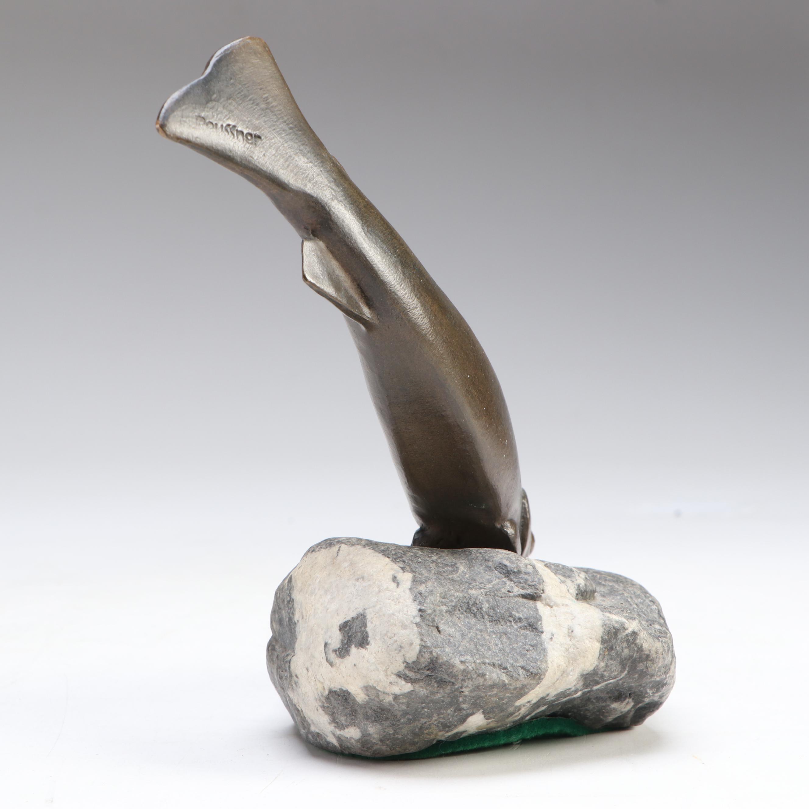 Art Deco Style Bronzed Metal Fish on Stone Base