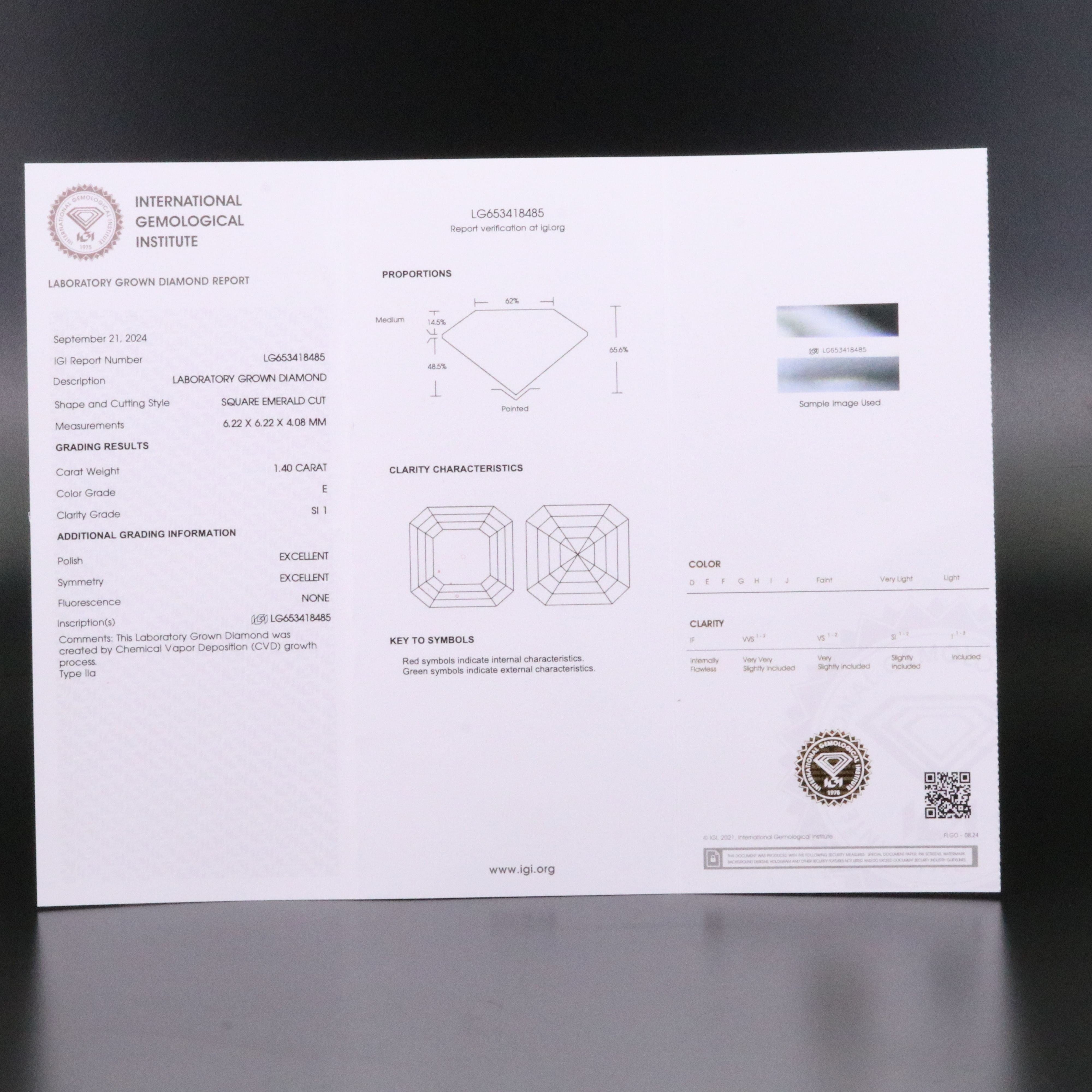 Loose 1.40 CT Lab Grown Diamond with IGI Report