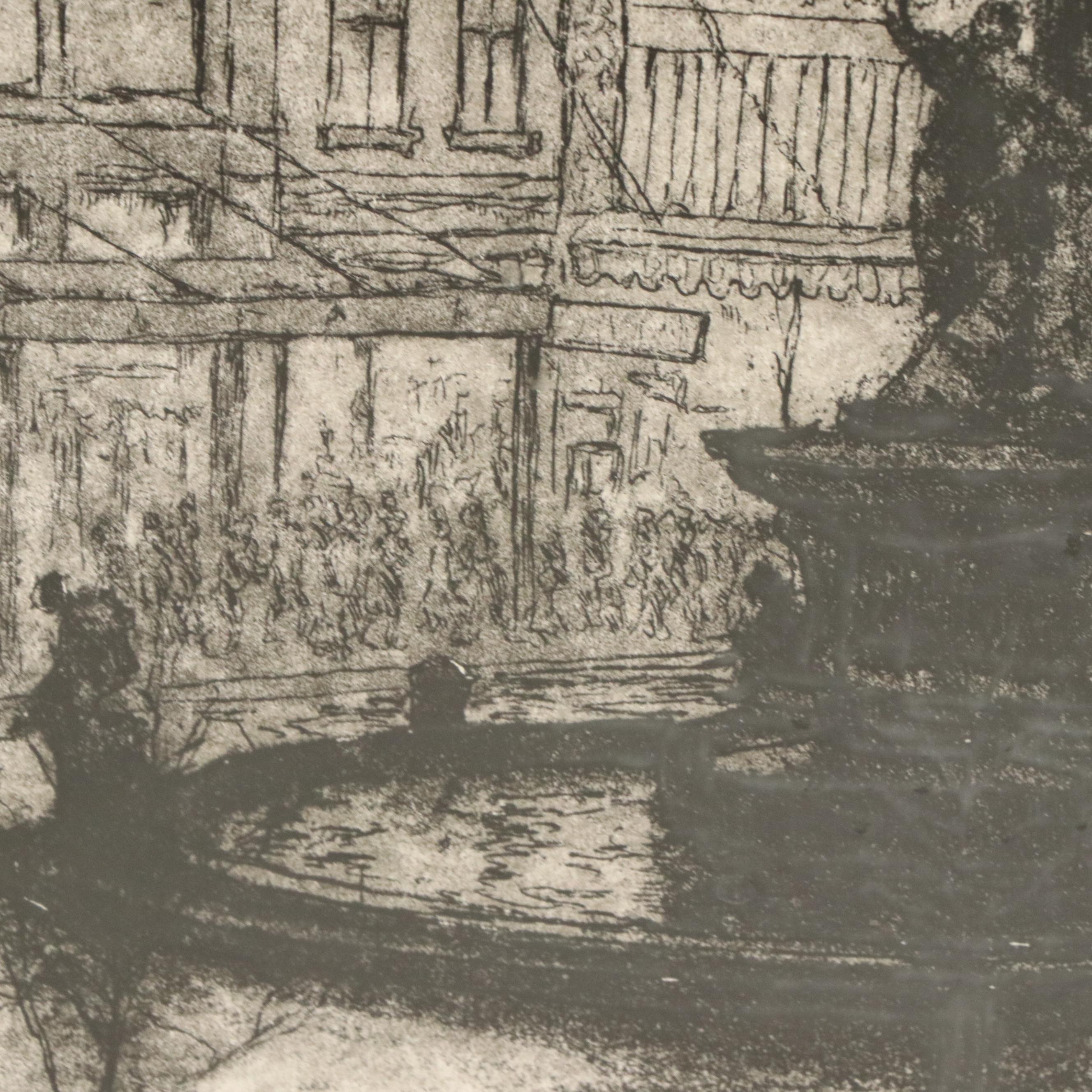 E. T. Hurley Restrike Etching "Fountain Square: Night (Cincinnati)"