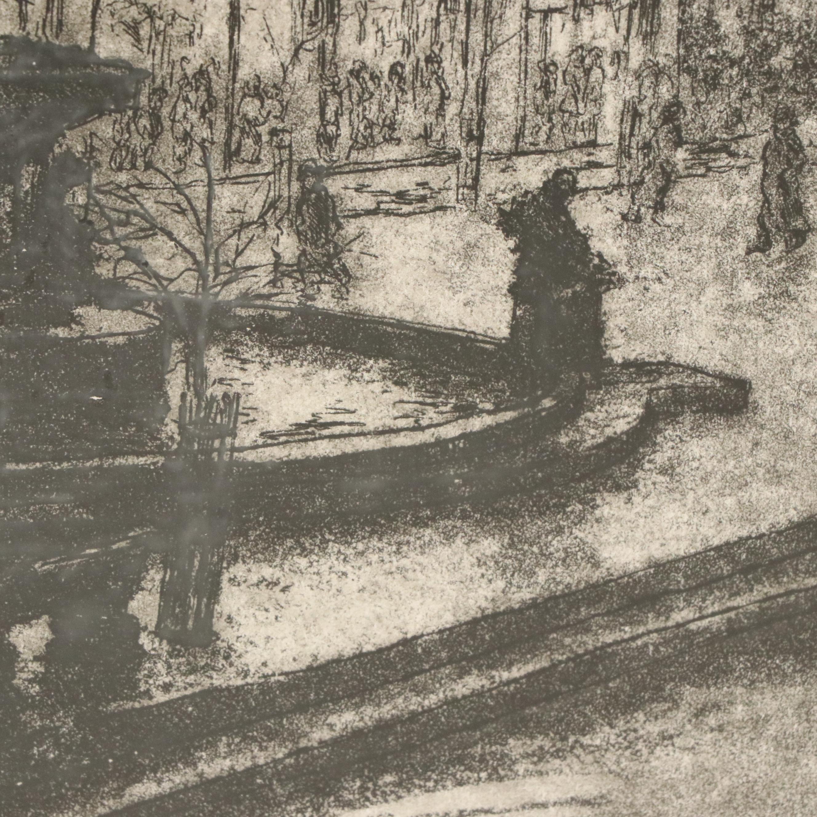 E. T. Hurley Restrike Etching "Fountain Square: Night (Cincinnati)"