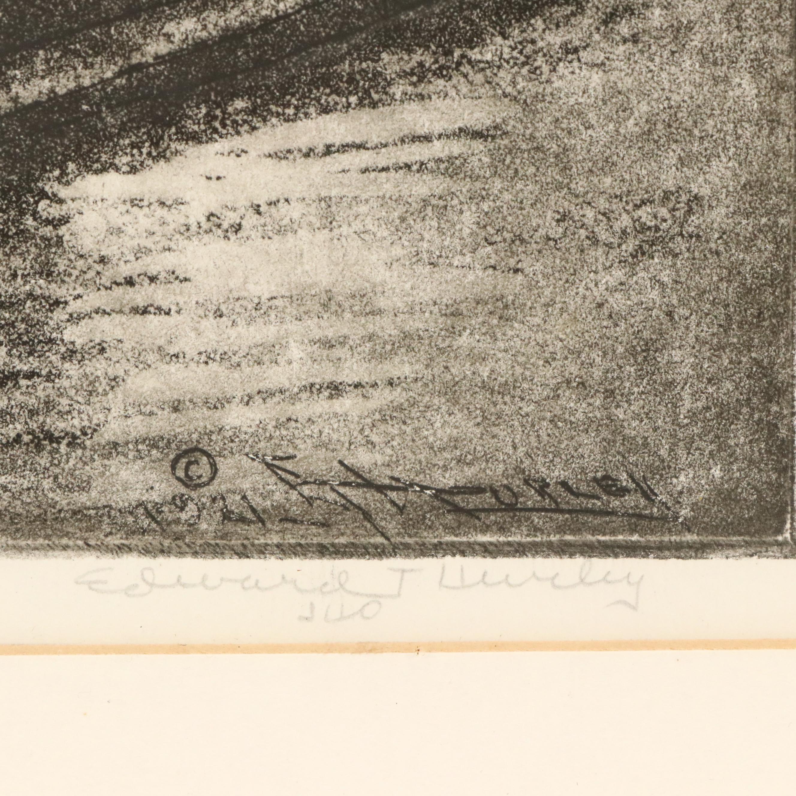 E. T. Hurley Restrike Etching "Fountain Square: Night (Cincinnati)"