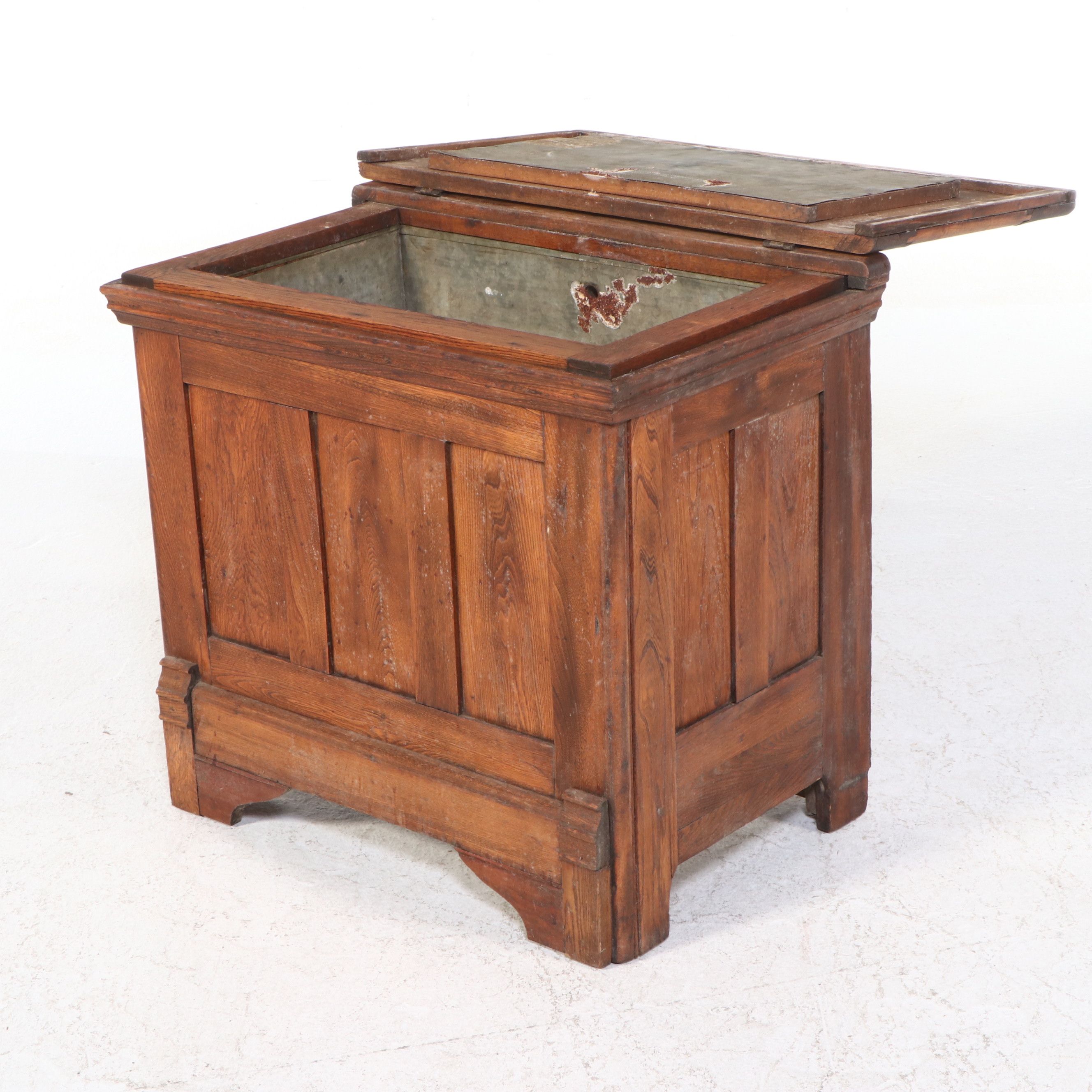 Tin-Lined Ash Ice Box Chest, Early 20th Century