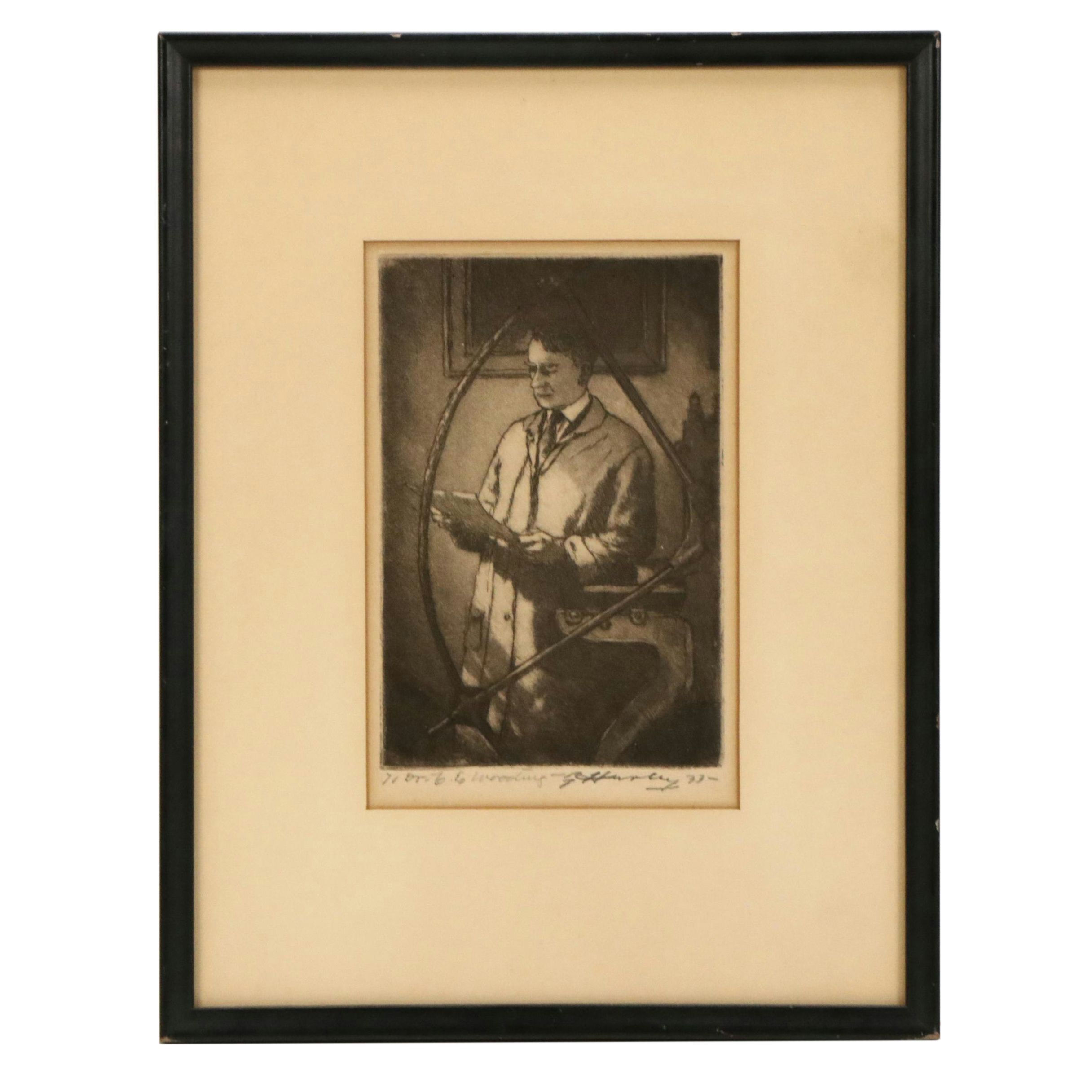 E. T. Hurley Etching With Aquatint "In the Studio," 1933