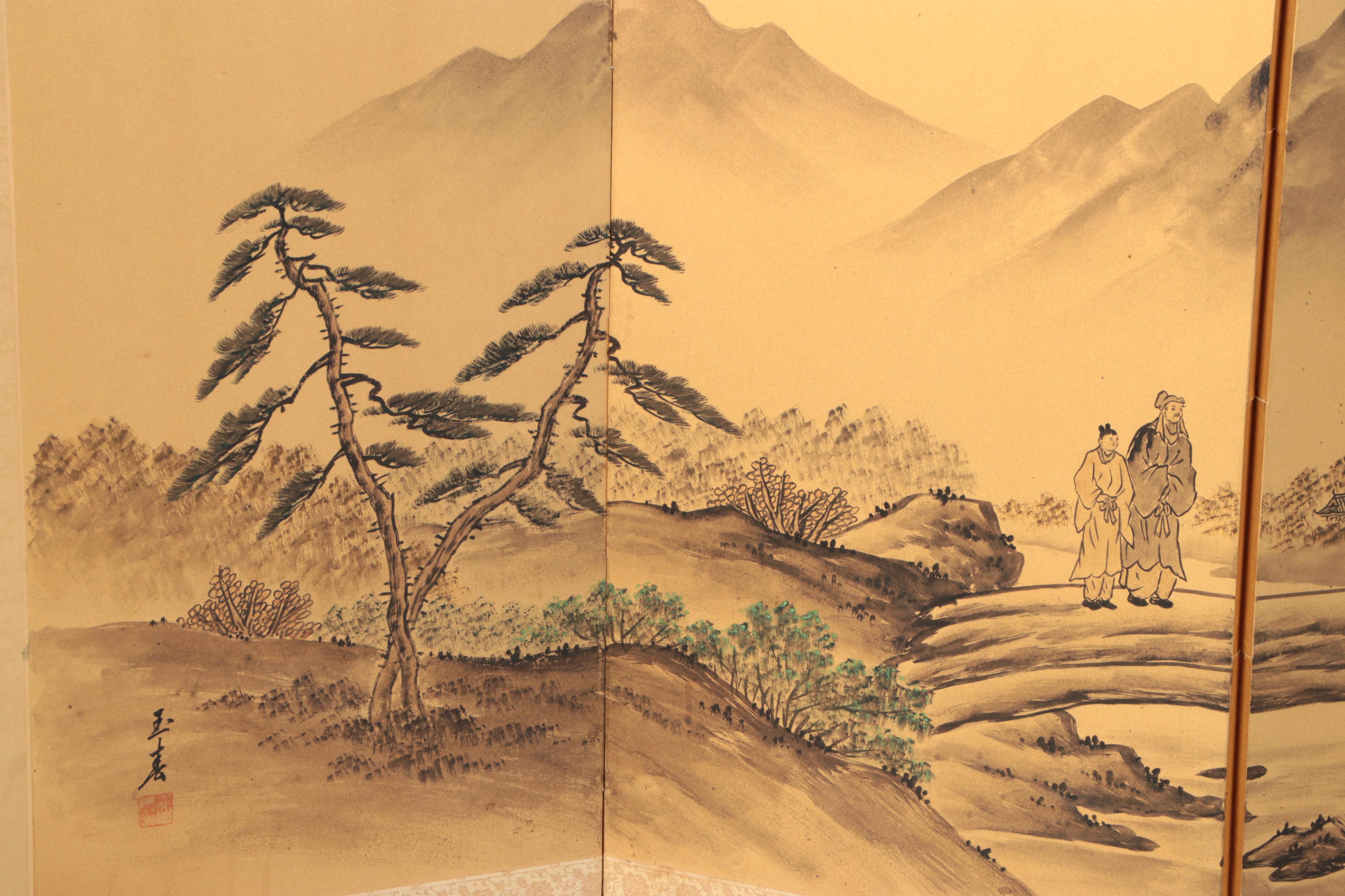 Japanese Hand-Painted Four-Panel Byōbu