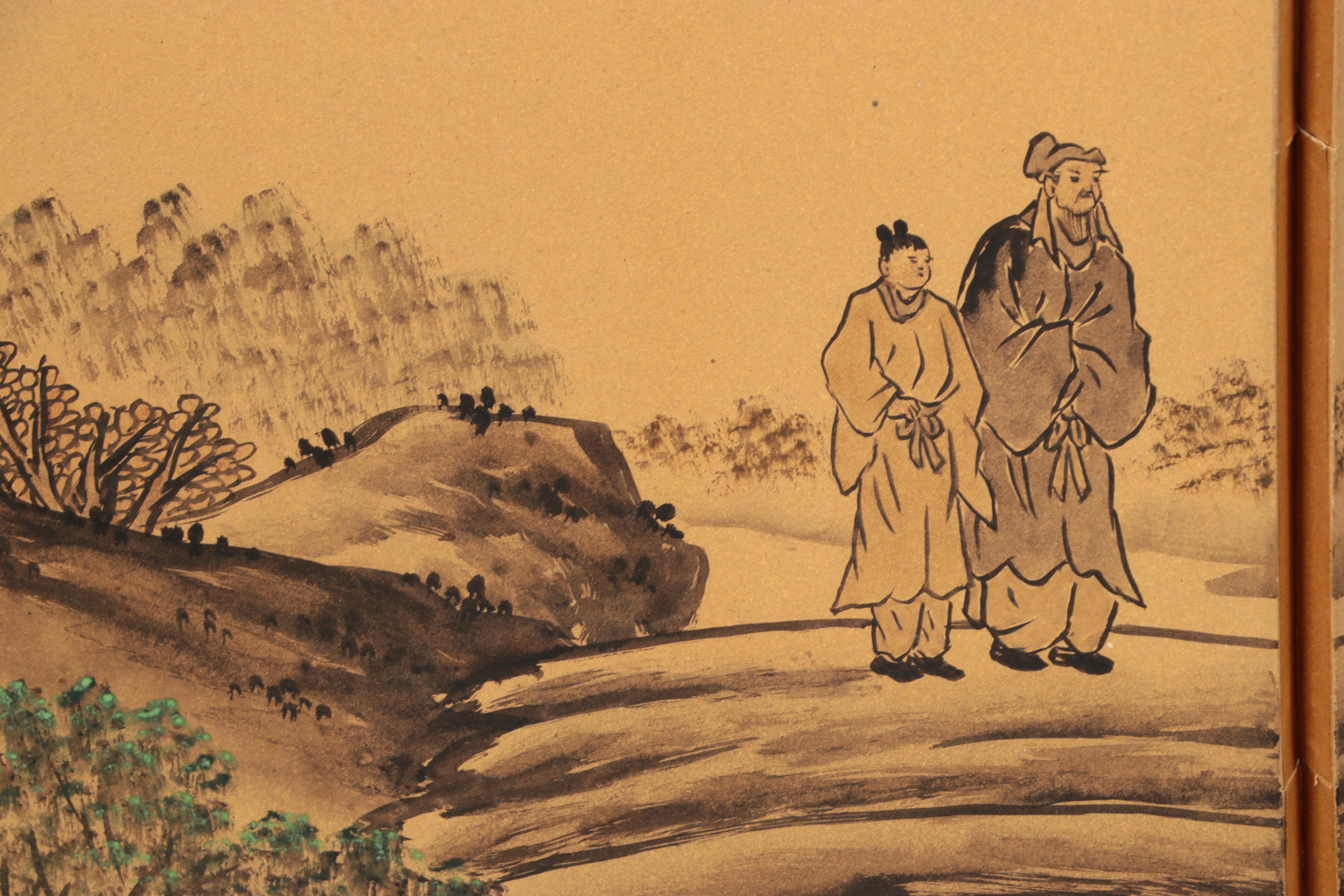 Japanese Hand-Painted Four-Panel Byōbu