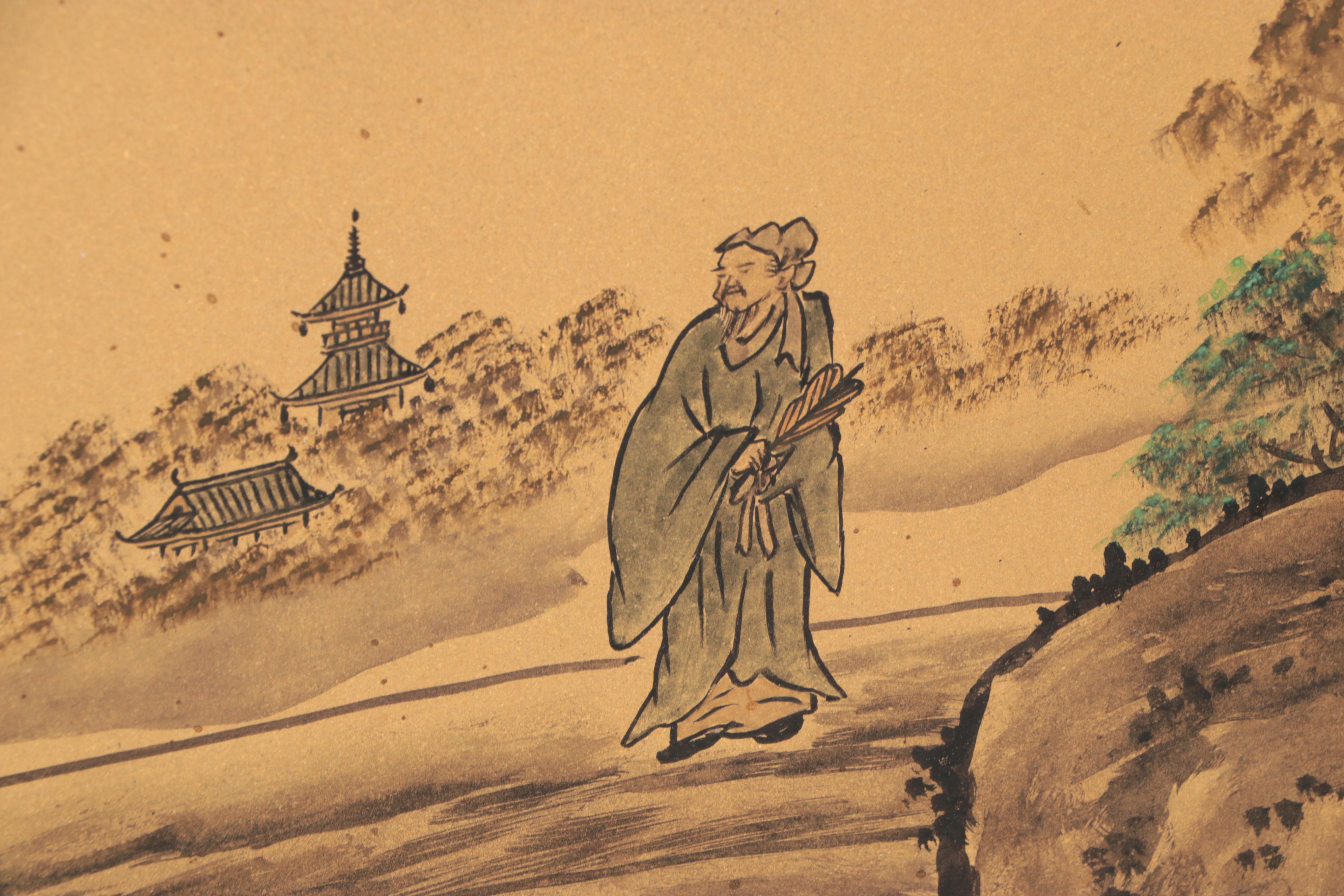 Japanese Hand-Painted Four-Panel Byōbu