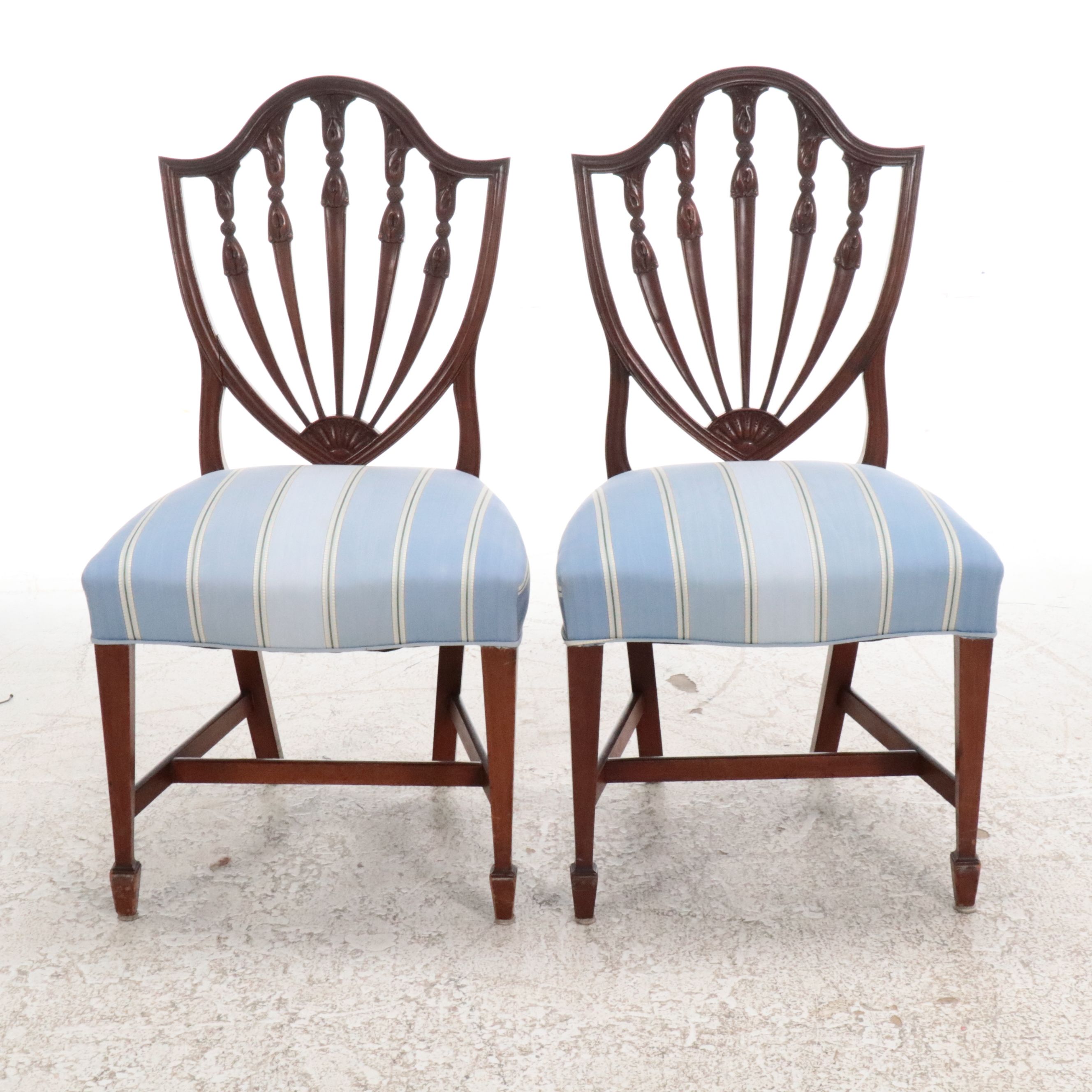 Set of Eight Hepplewhite Style Mahogany Shield Back Chairs, 20th Century