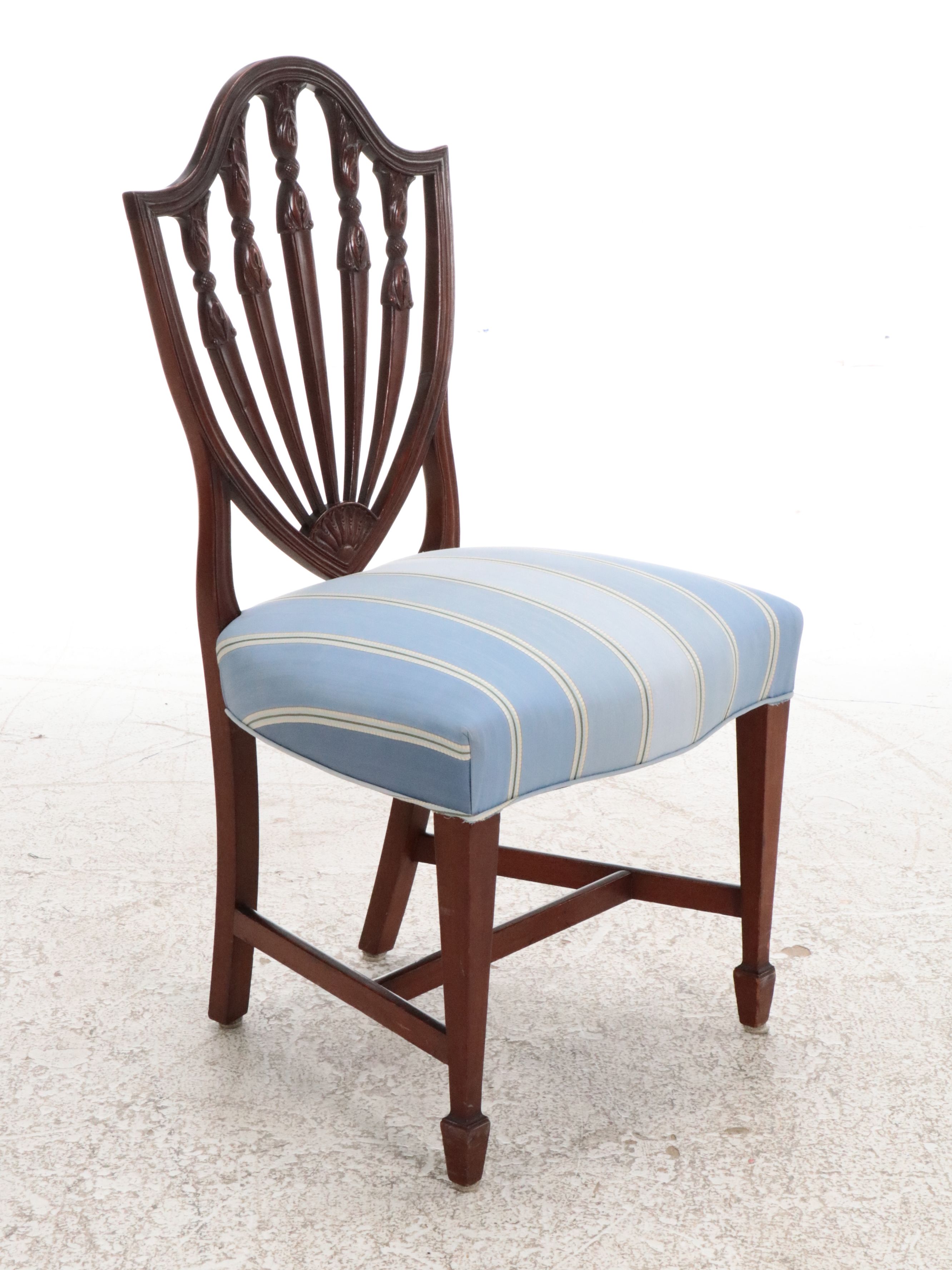 Set of Eight Hepplewhite Style Mahogany Shield Back Chairs, 20th Century
