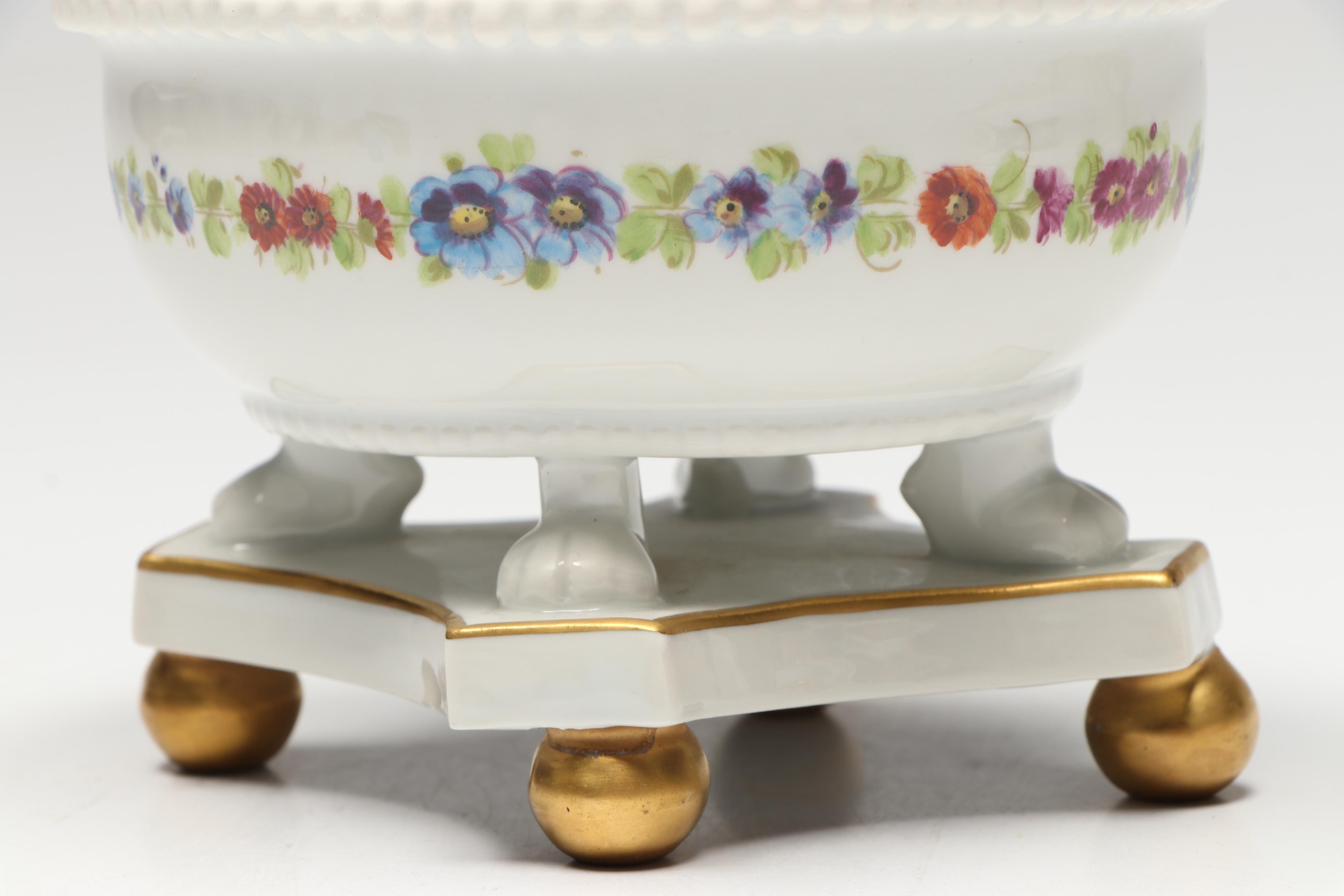 Porcelaine de Paris Porcelain Inkwell with Feather Quill, 20th Century