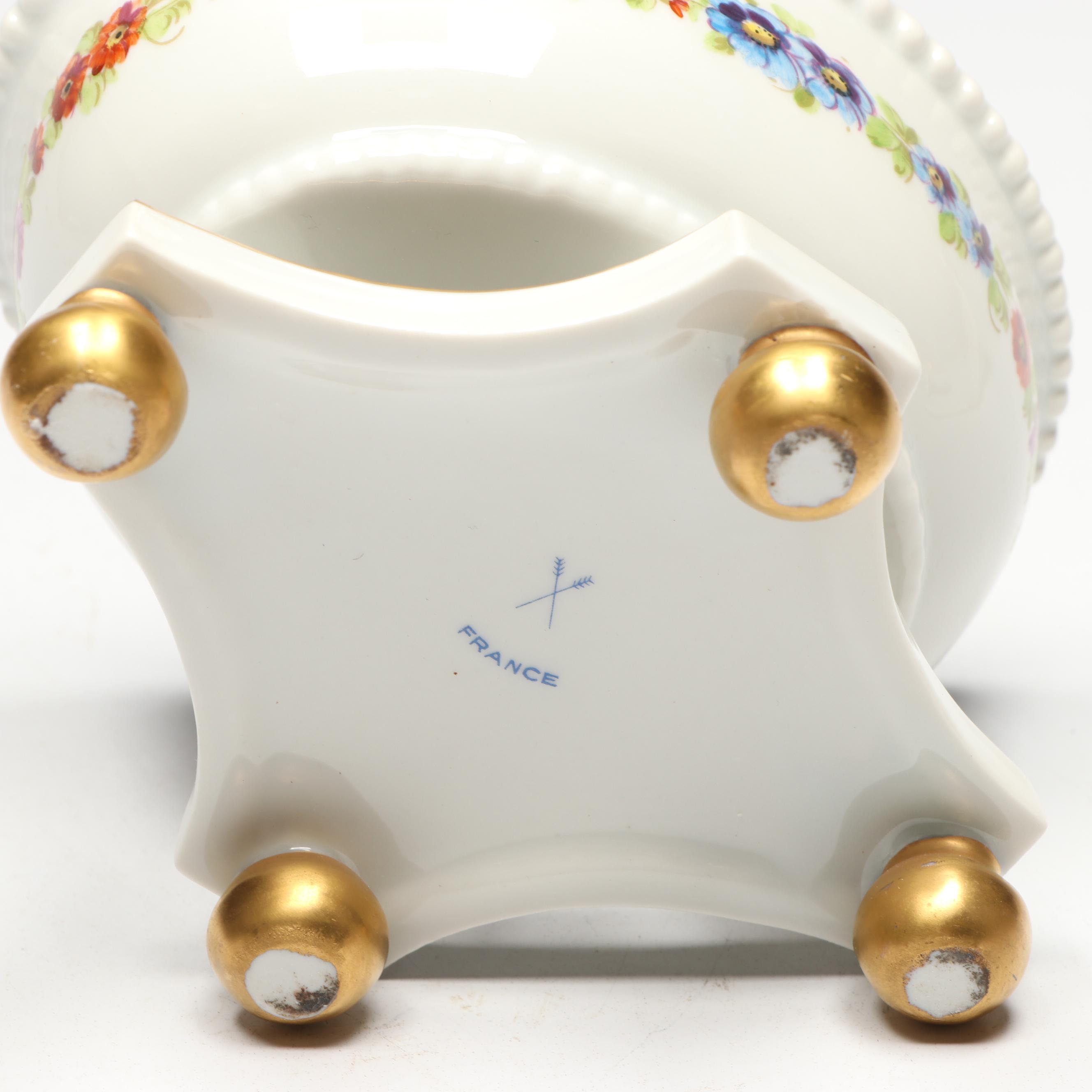 Porcelaine de Paris Porcelain Inkwell with Feather Quill, 20th Century