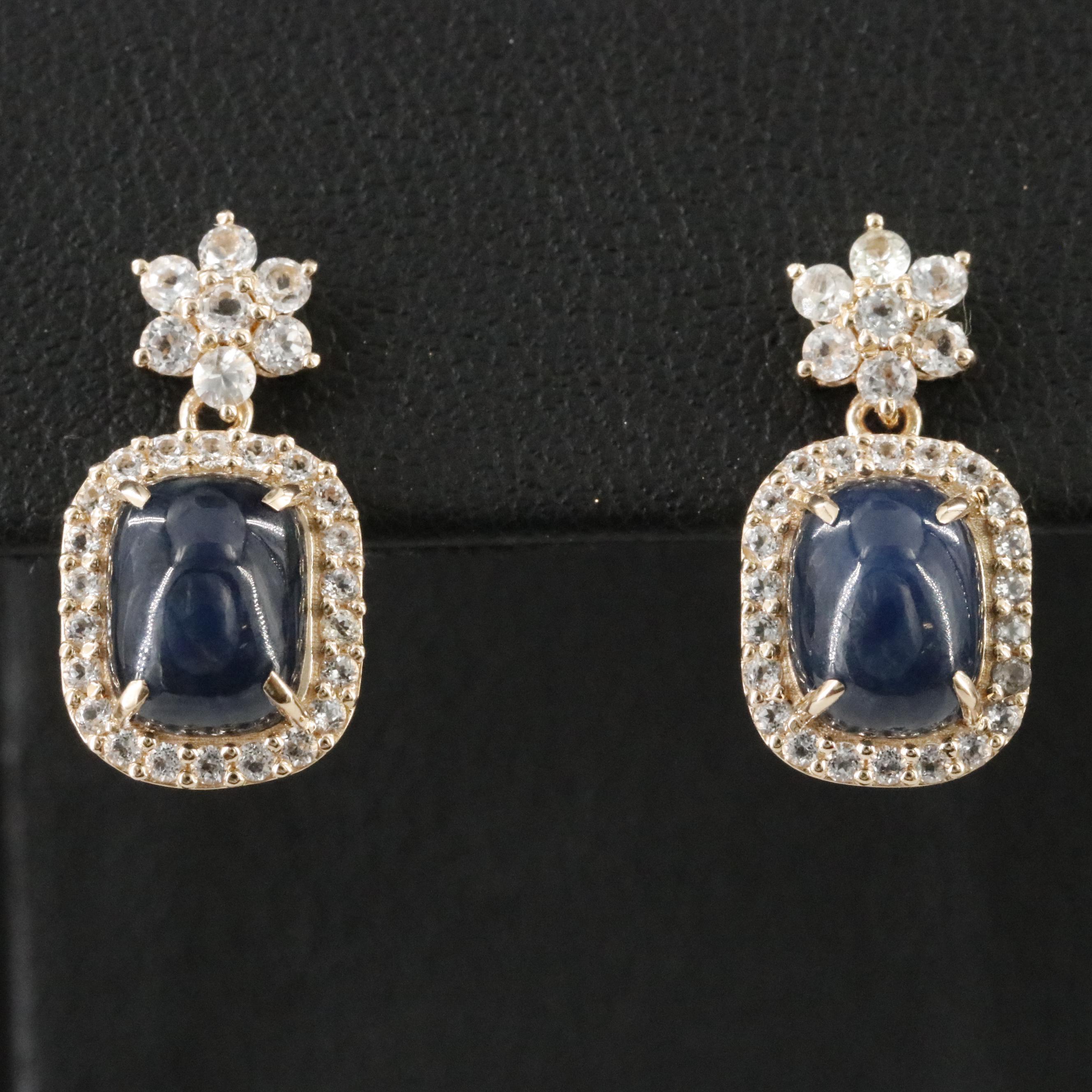 14K 2.25 CTW Sapphire and White Topaz Drop Earrings